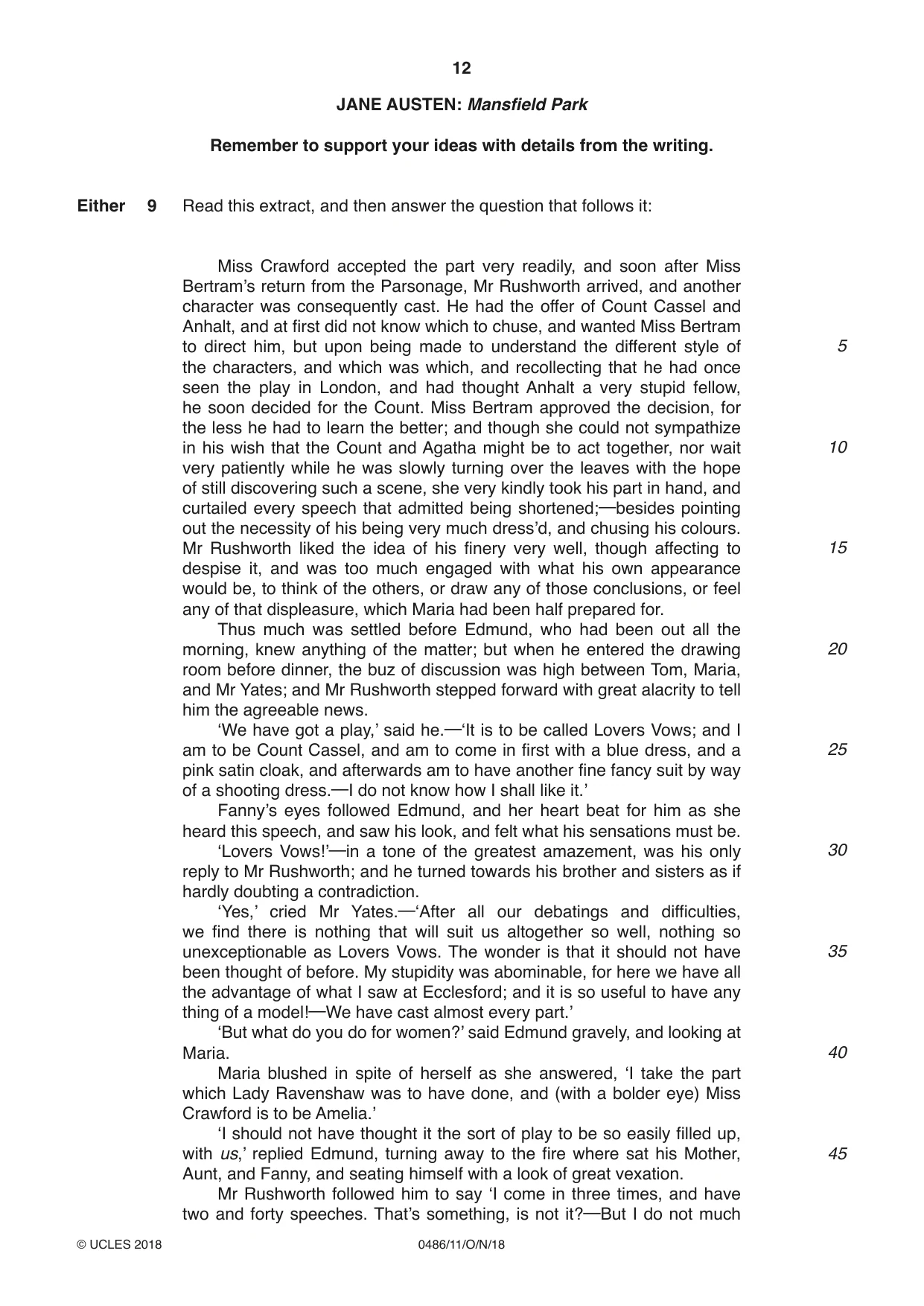 Cambridge IGCSE English - Literature 0486 2018 Oct/Nov Paper 1 · Variant 1 question paper, page 12 of 28