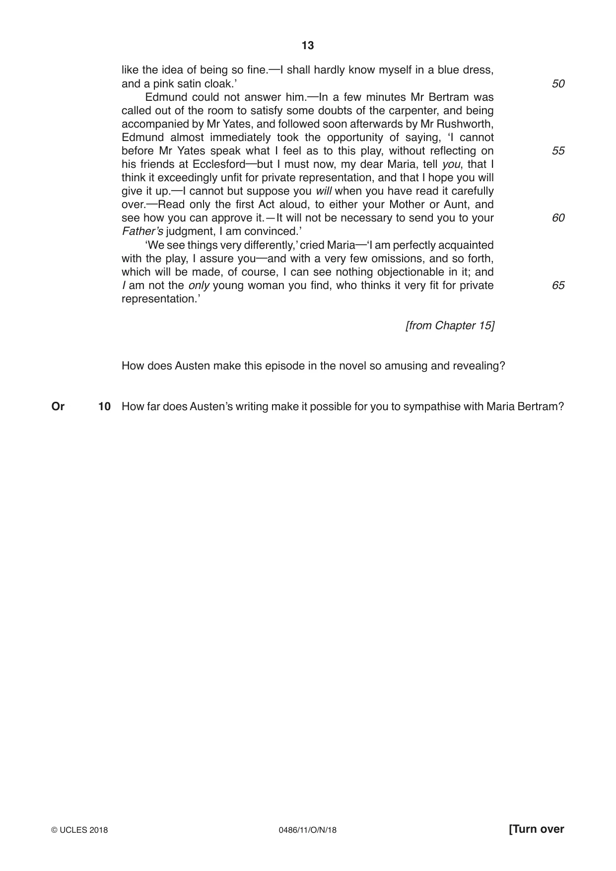 Cambridge IGCSE English - Literature 0486 2018 Oct/Nov Paper 1 · Variant 1 question paper, page 13 of 28