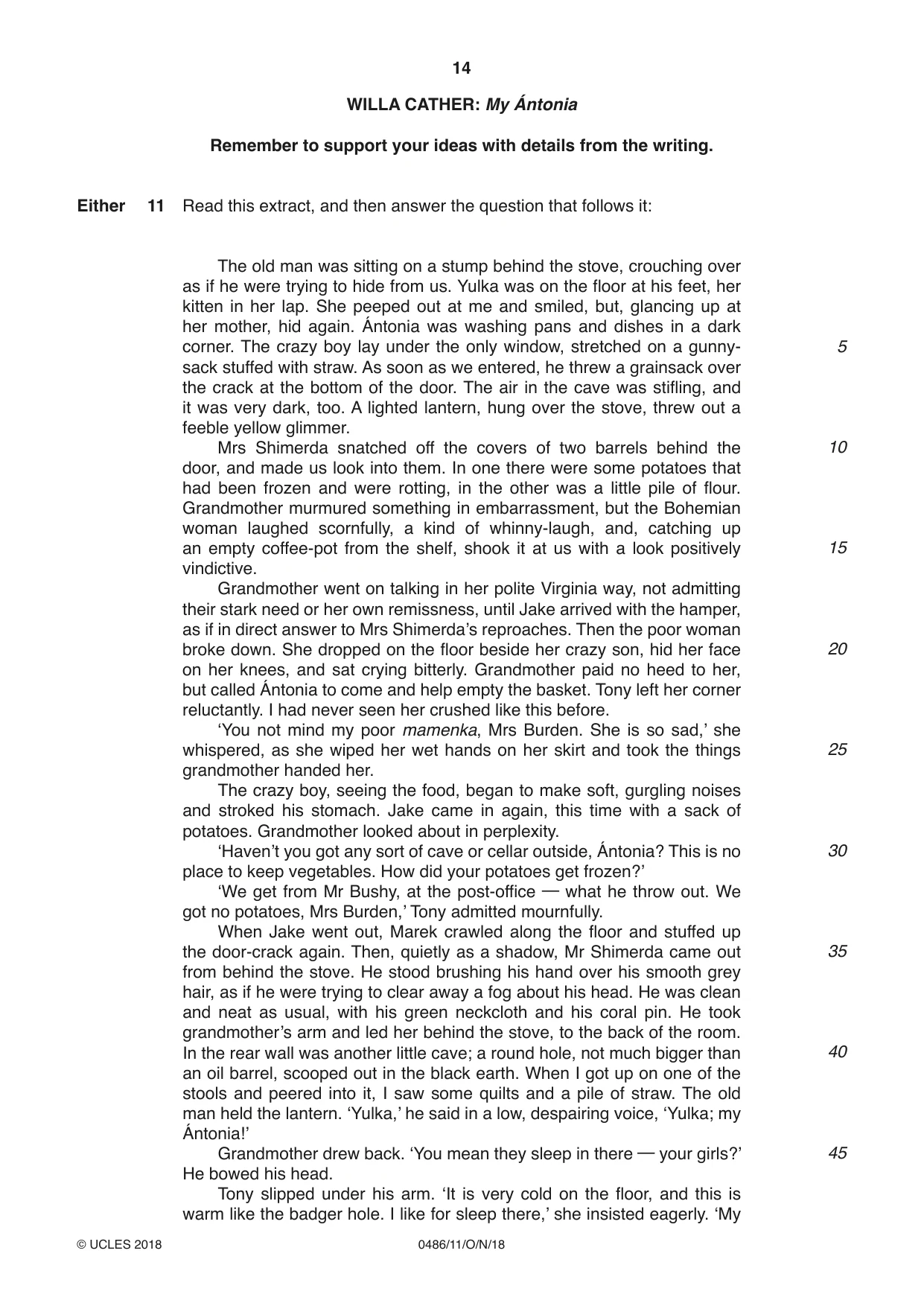 Cambridge IGCSE English - Literature 0486 2018 Oct/Nov Paper 1 · Variant 1 question paper, page 14 of 28