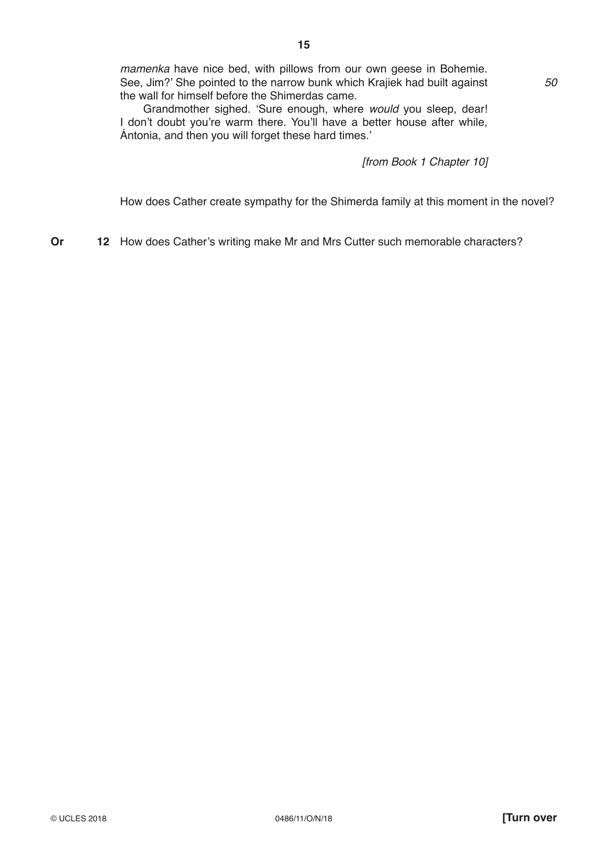 Cambridge IGCSE English - Literature 0486 2018 Oct/Nov Paper 1 · Variant 1 question paper, page 15 of 28