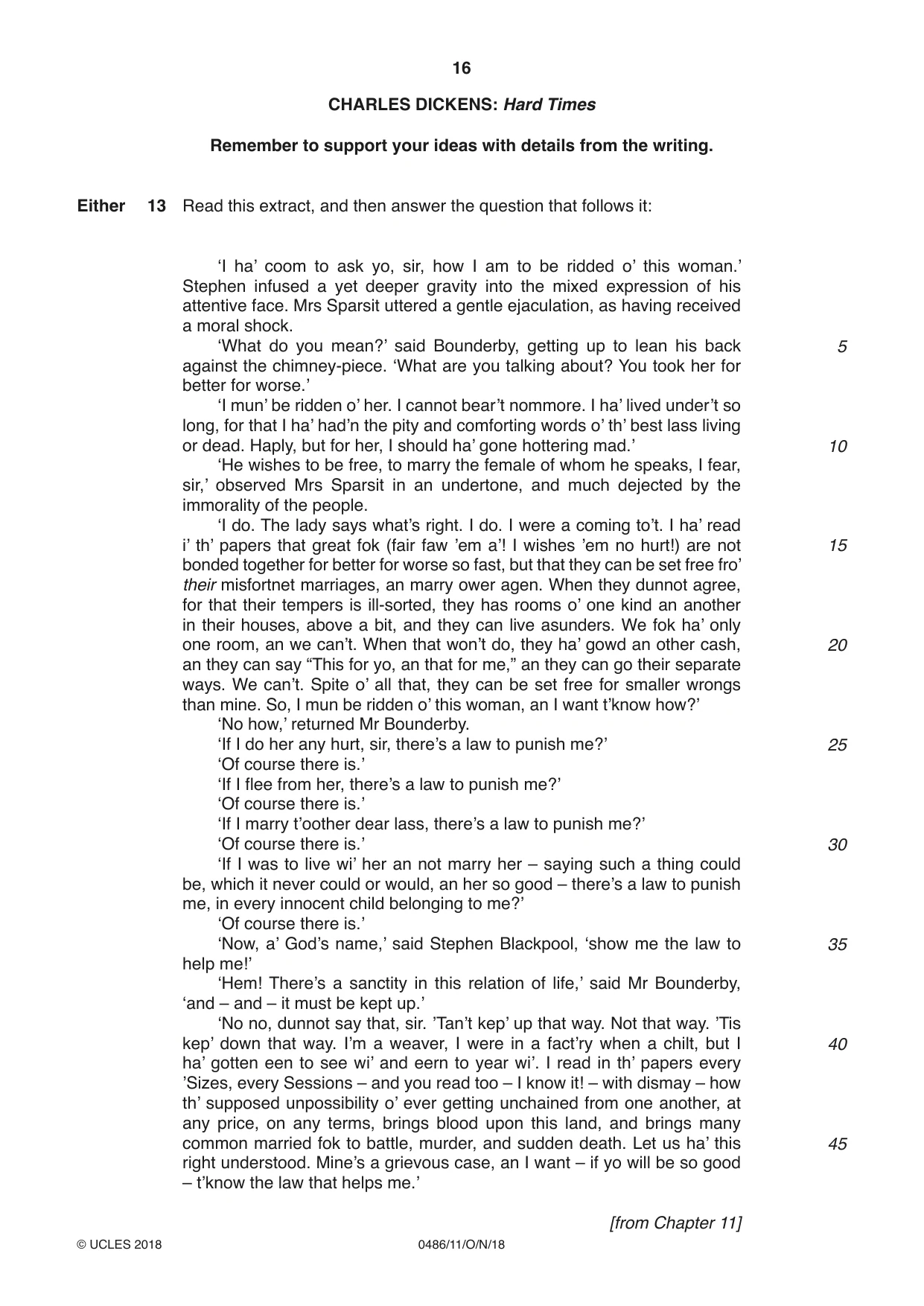 Cambridge IGCSE English - Literature 0486 2018 Oct/Nov Paper 1 · Variant 1 question paper, page 16 of 28