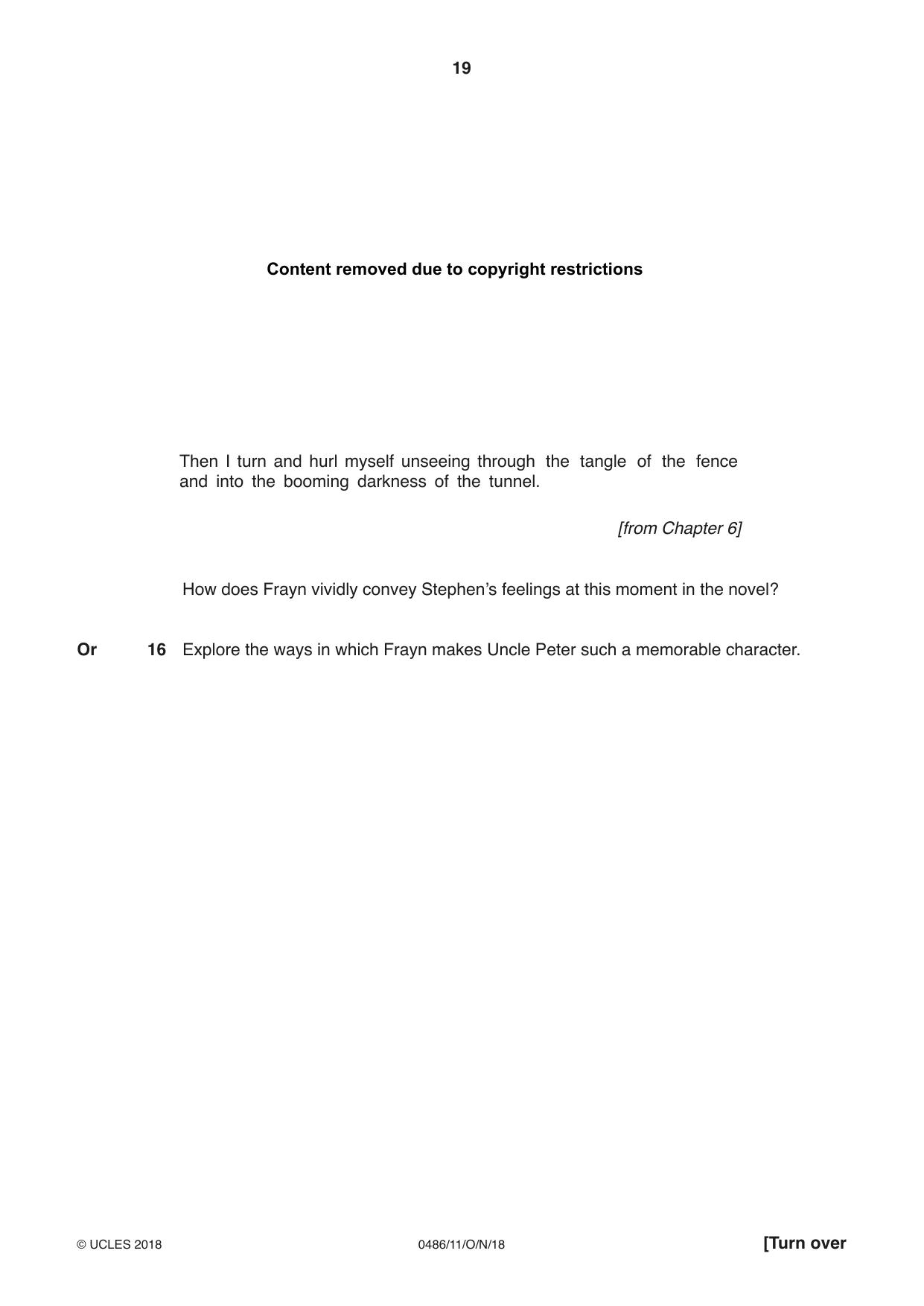 Cambridge IGCSE English - Literature 0486 2018 Oct/Nov Paper 1 · Variant 1 question paper, page 19 of 28