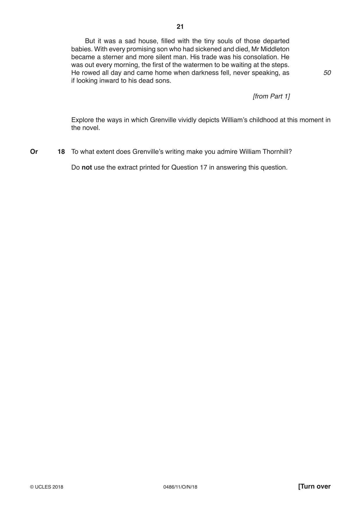Cambridge IGCSE English - Literature 0486 2018 Oct/Nov Paper 1 · Variant 1 question paper, page 21 of 28