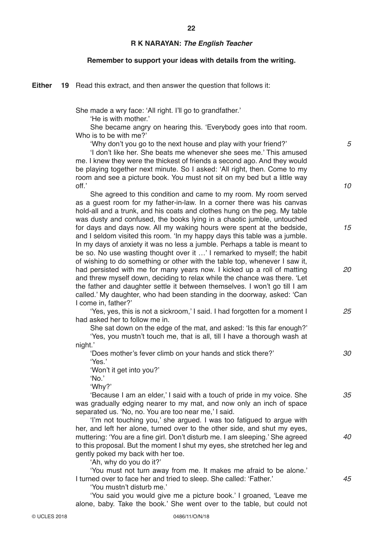 Cambridge IGCSE English - Literature 0486 2018 Oct/Nov Paper 1 · Variant 1 question paper, page 22 of 28