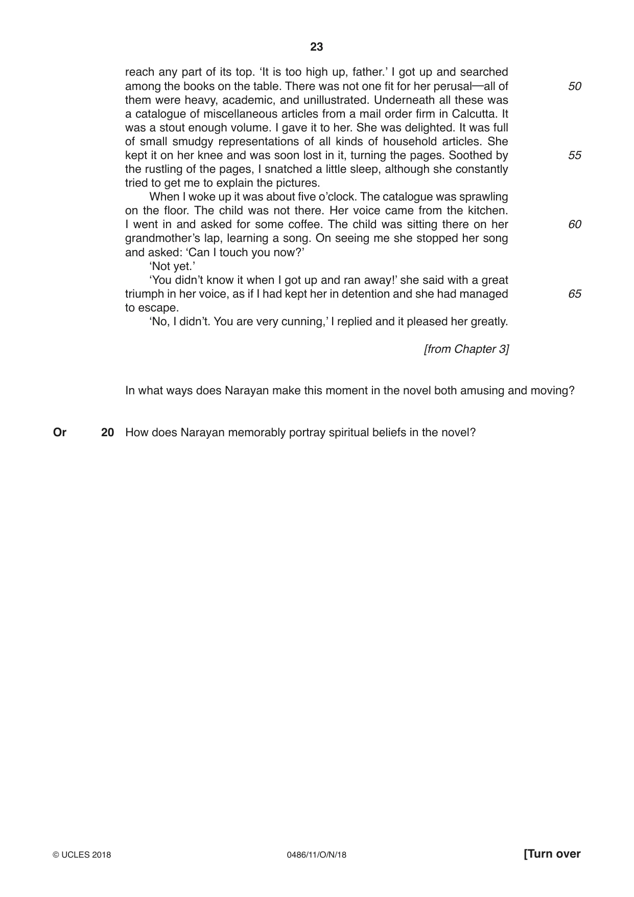 Cambridge IGCSE English - Literature 0486 2018 Oct/Nov Paper 1 · Variant 1 question paper, page 23 of 28