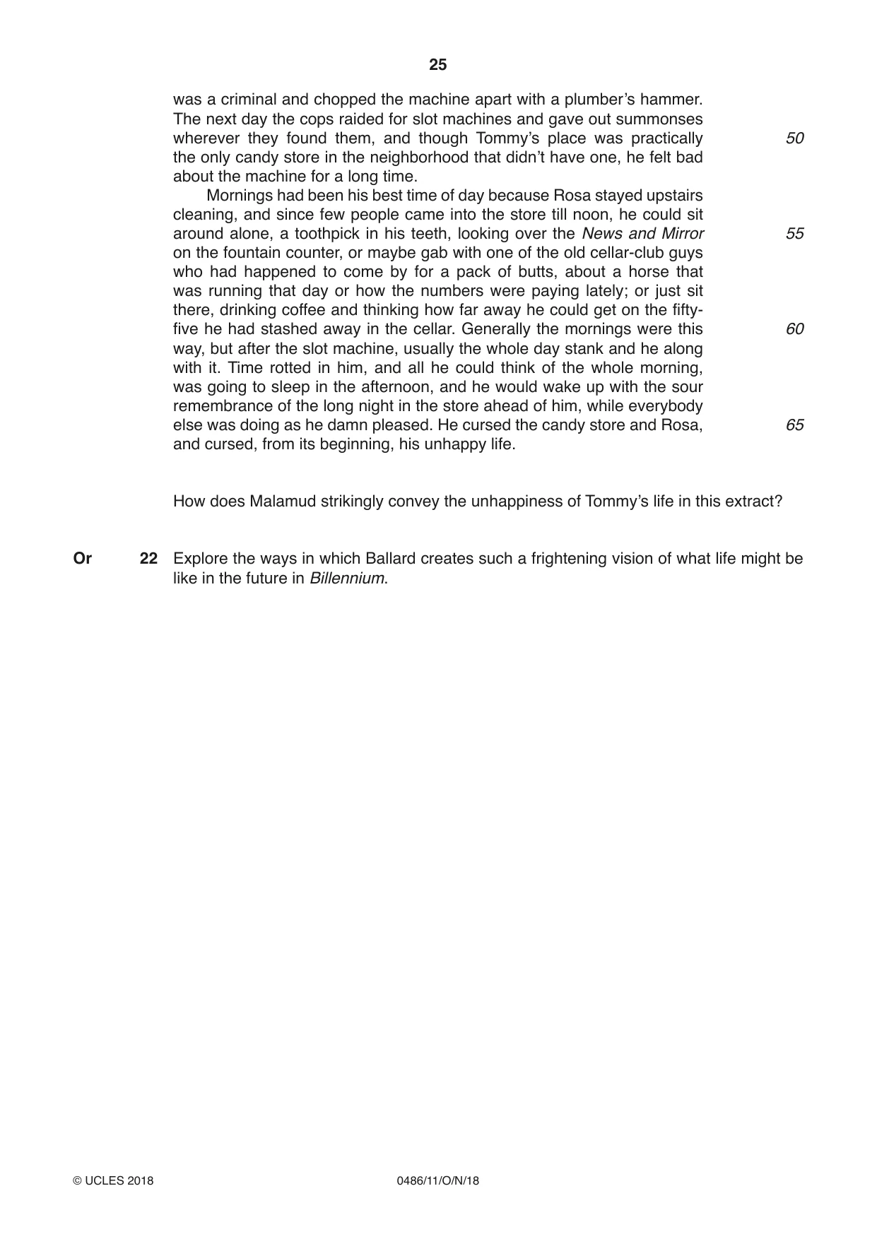 Cambridge IGCSE English - Literature 0486 2018 Oct/Nov Paper 1 · Variant 1 question paper, page 25 of 28