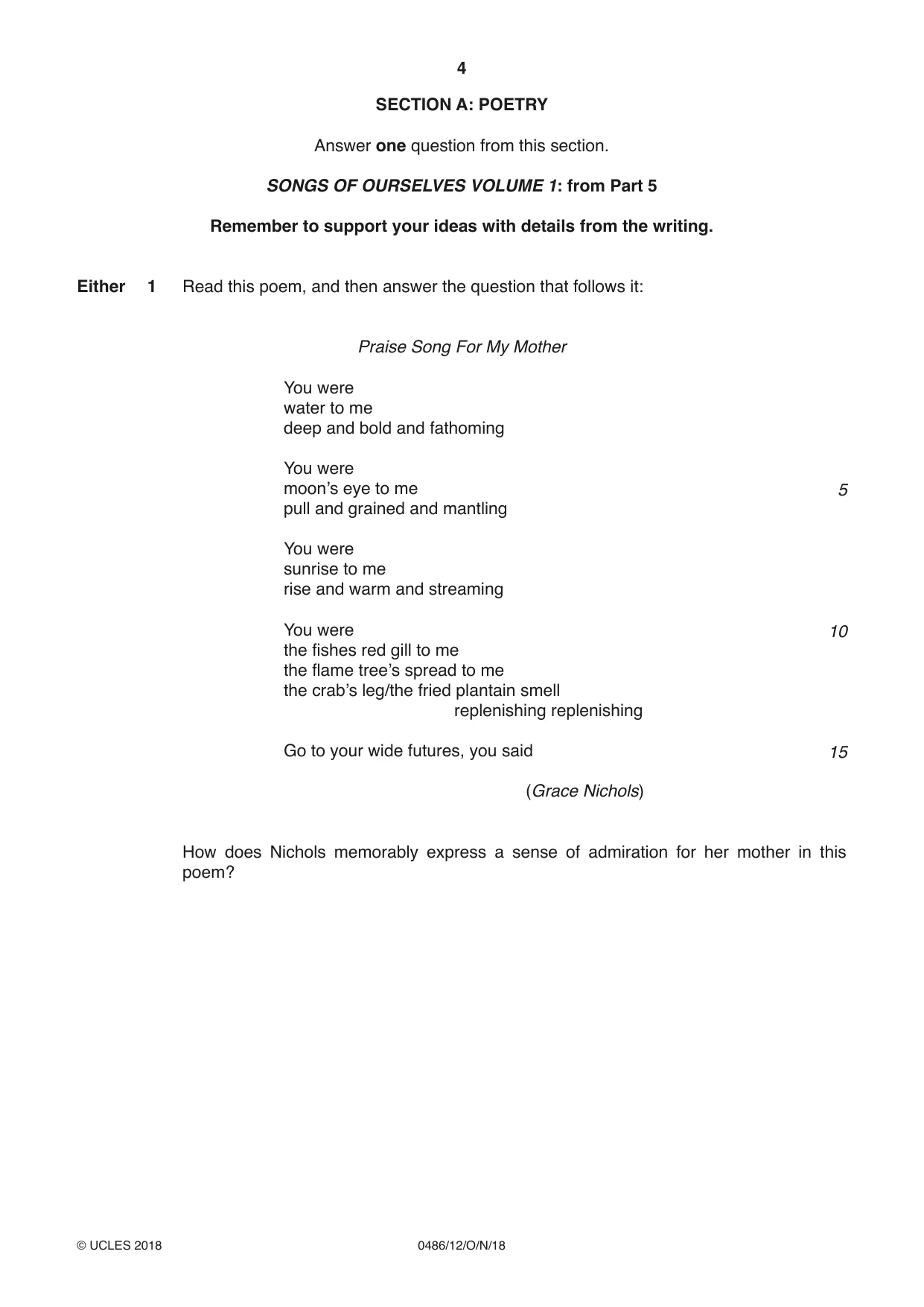 Cambridge IGCSE English - Literature 0486 2018 Oct/Nov Paper 1 · Variant 2 question paper, page 4 of 28