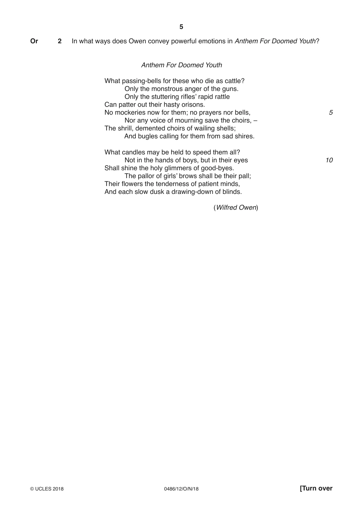 Cambridge IGCSE English - Literature 0486 2018 Oct/Nov Paper 1 · Variant 2 question paper, page 5 of 28