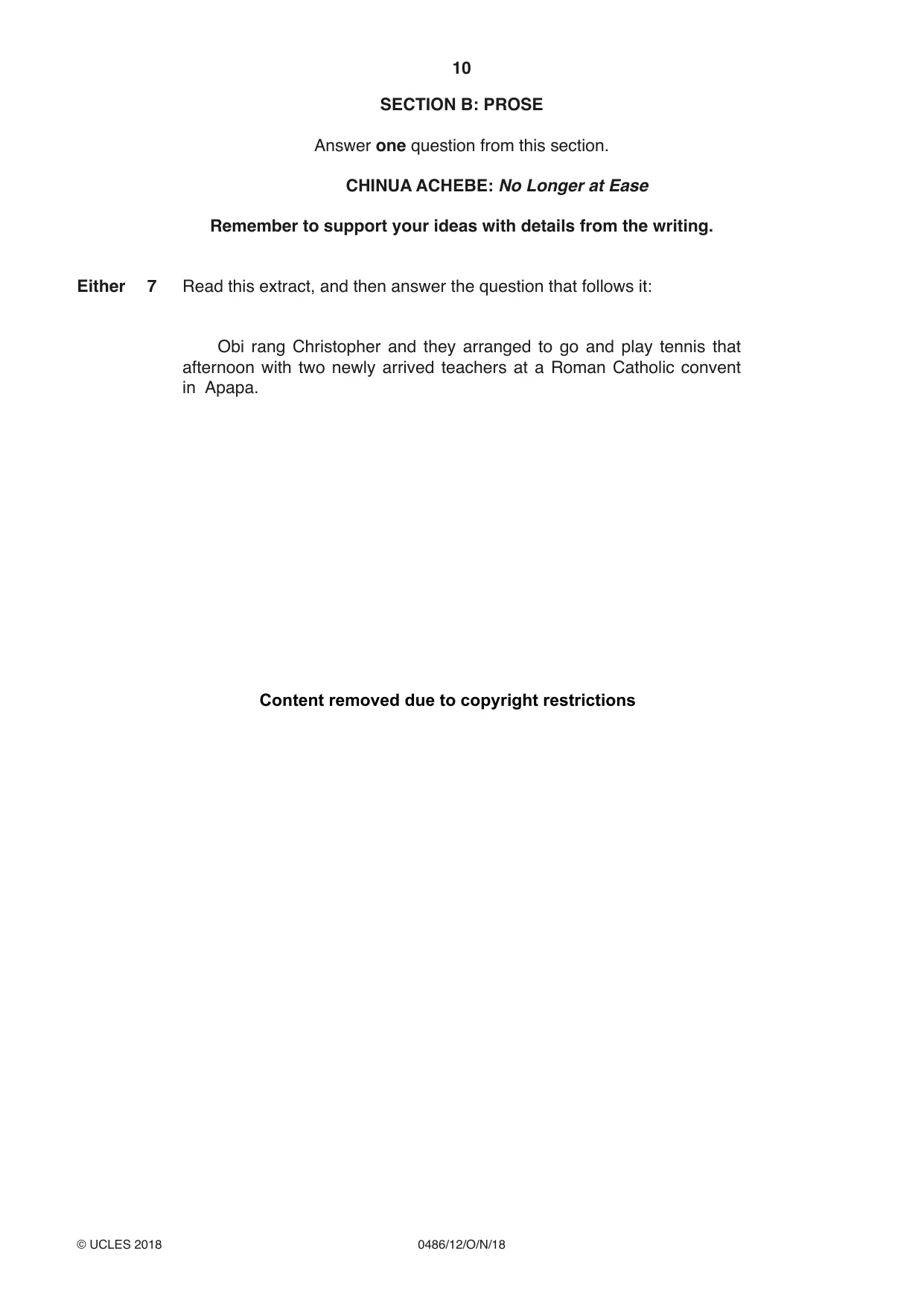 Cambridge IGCSE English - Literature 0486 2018 Oct/Nov Paper 1 · Variant 2 question paper, page 10 of 28