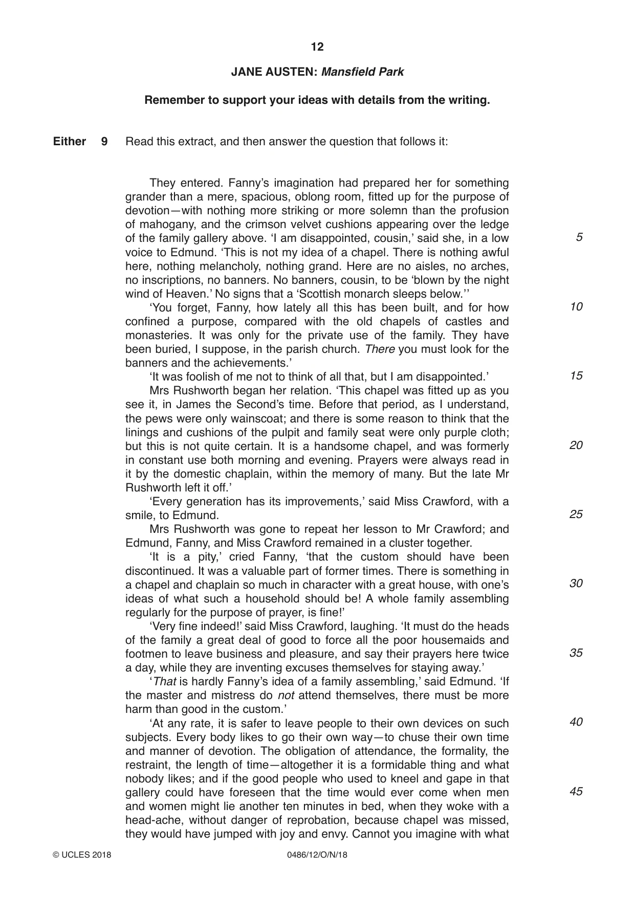 Cambridge IGCSE English - Literature 0486 2018 Oct/Nov Paper 1 · Variant 2 question paper, page 12 of 28