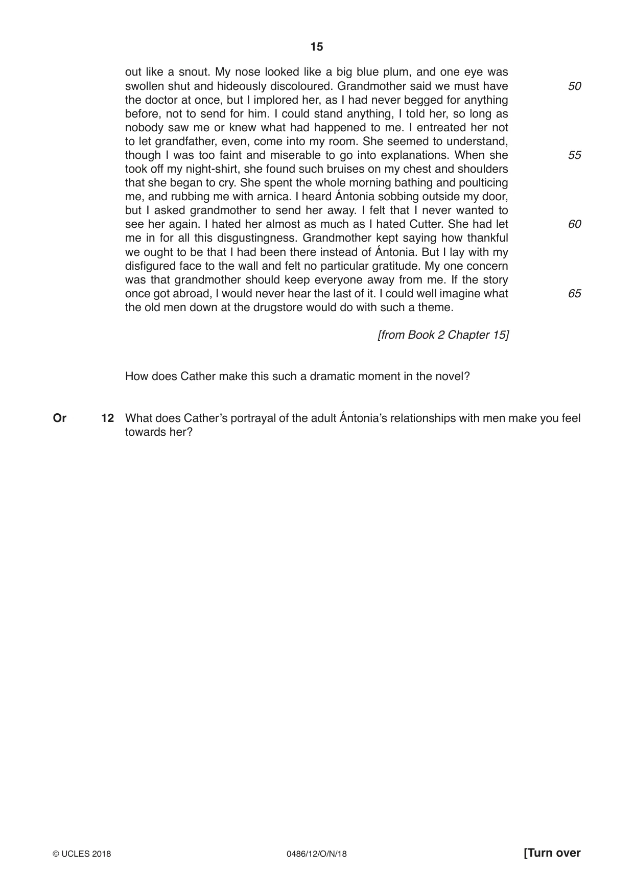 Cambridge IGCSE English - Literature 0486 2018 Oct/Nov Paper 1 · Variant 2 question paper, page 15 of 28