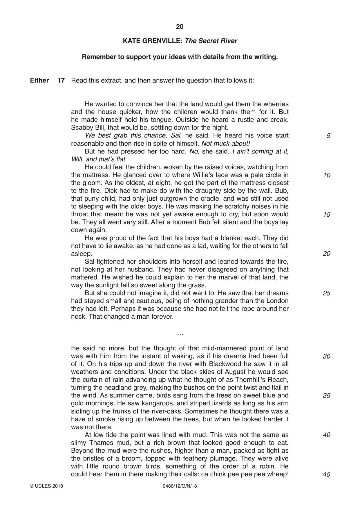 Cambridge IGCSE English - Literature 0486 2018 Oct/Nov Paper 1 · Variant 2 question paper, page 20 of 28