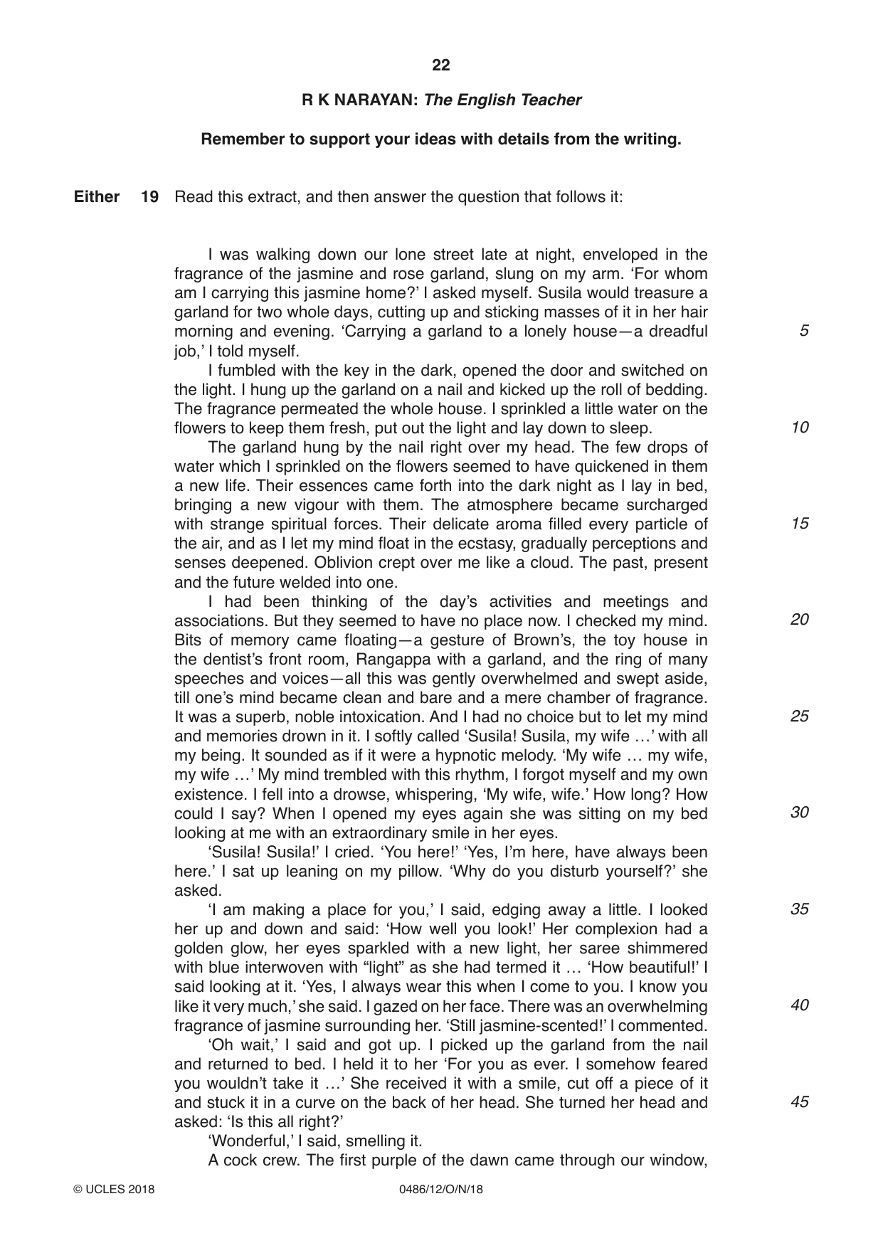 Cambridge IGCSE English - Literature 0486 2018 Oct/Nov Paper 1 · Variant 2 question paper, page 22 of 28