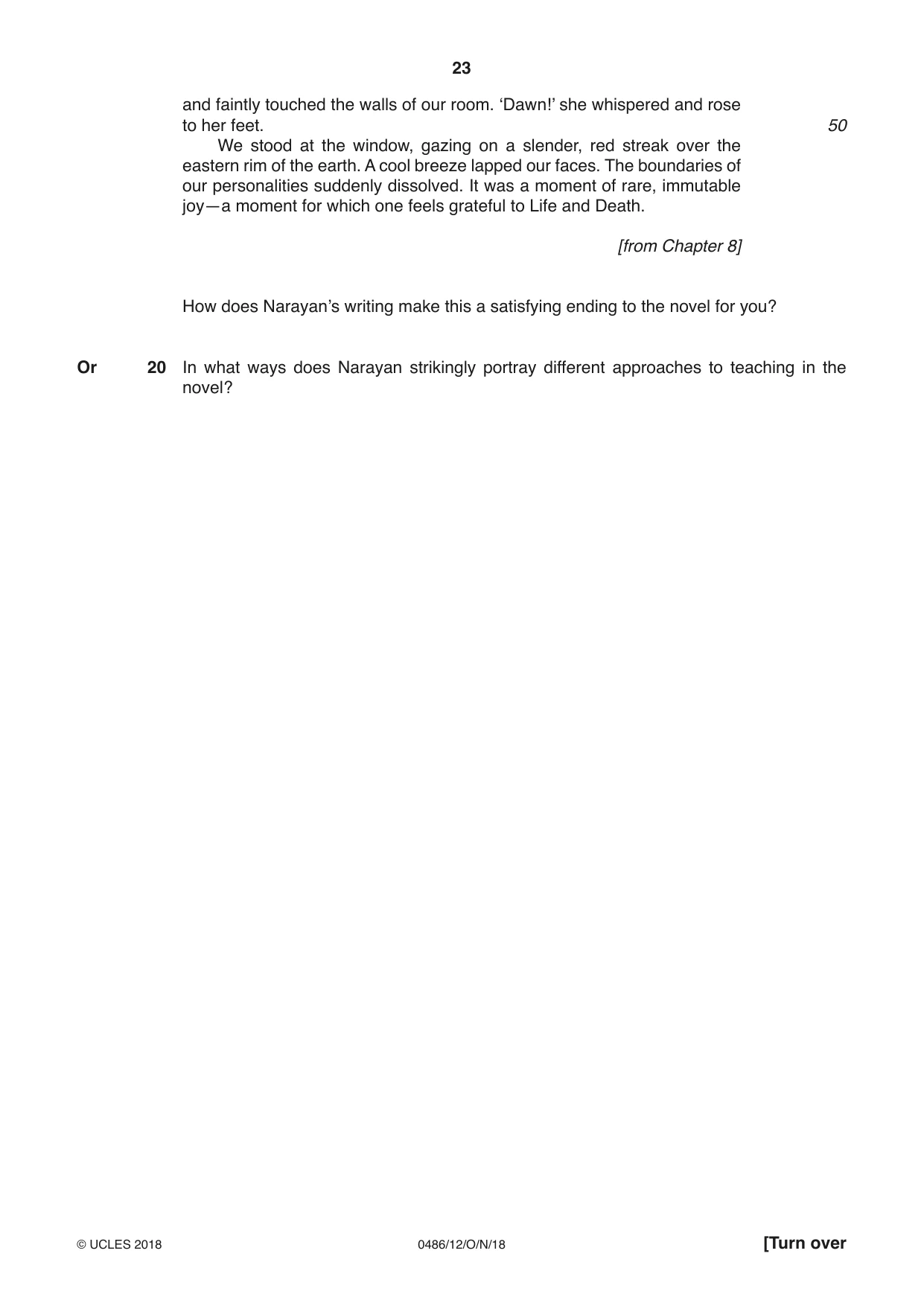 Cambridge IGCSE English - Literature 0486 2018 Oct/Nov Paper 1 · Variant 2 question paper, page 23 of 28