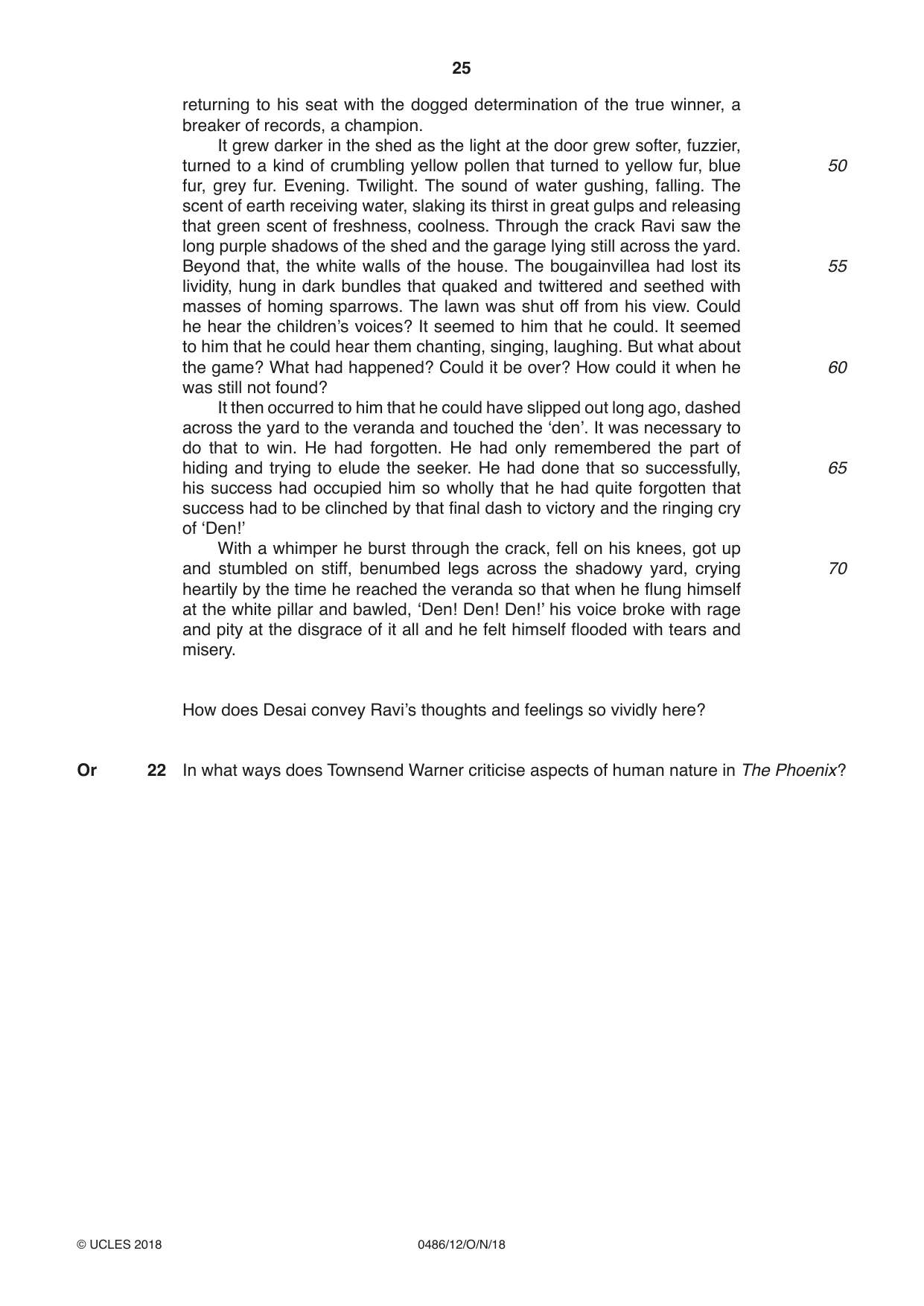 Cambridge IGCSE English - Literature 0486 2018 Oct/Nov Paper 1 · Variant 2 question paper, page 25 of 28