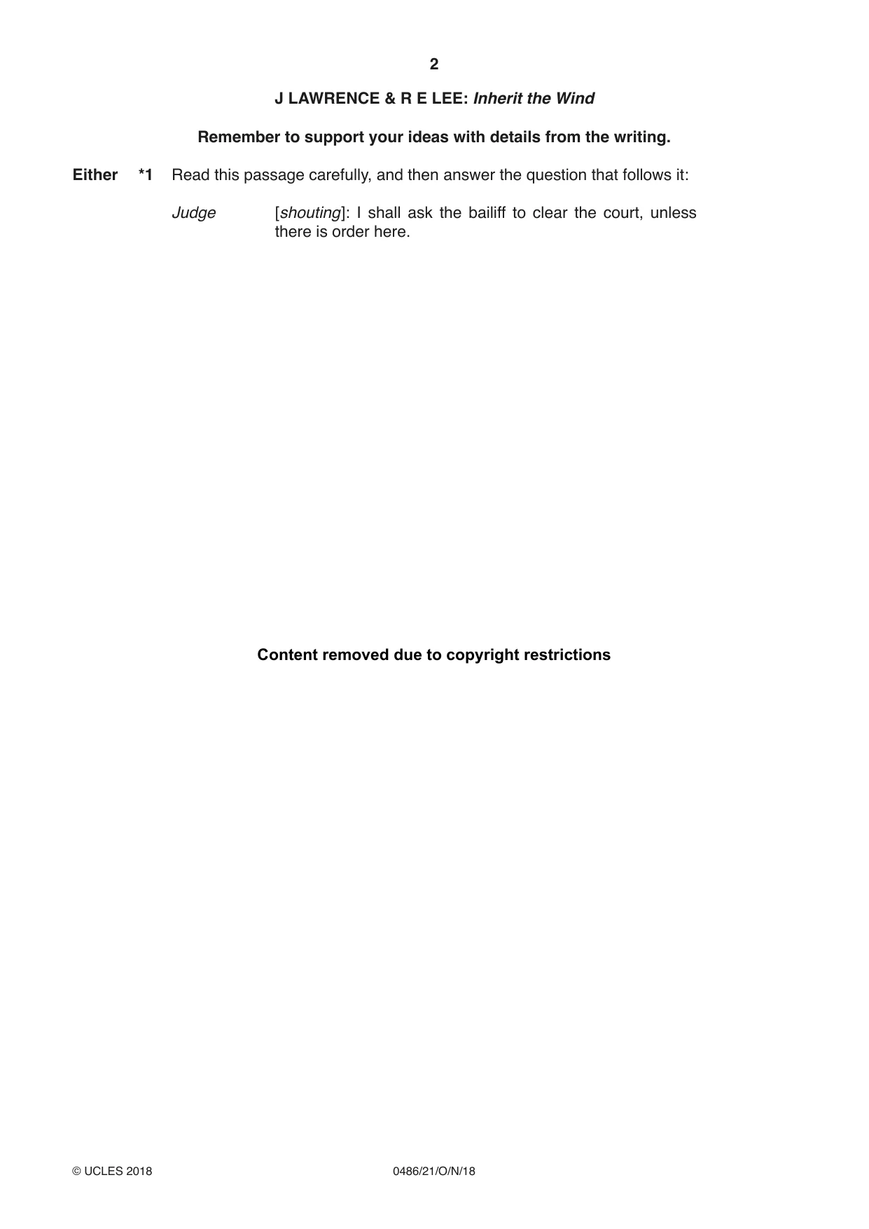 Cambridge IGCSE English - Literature 0486 2018 Oct/Nov Paper 2 · Variant 1 question paper, page 2 of 12