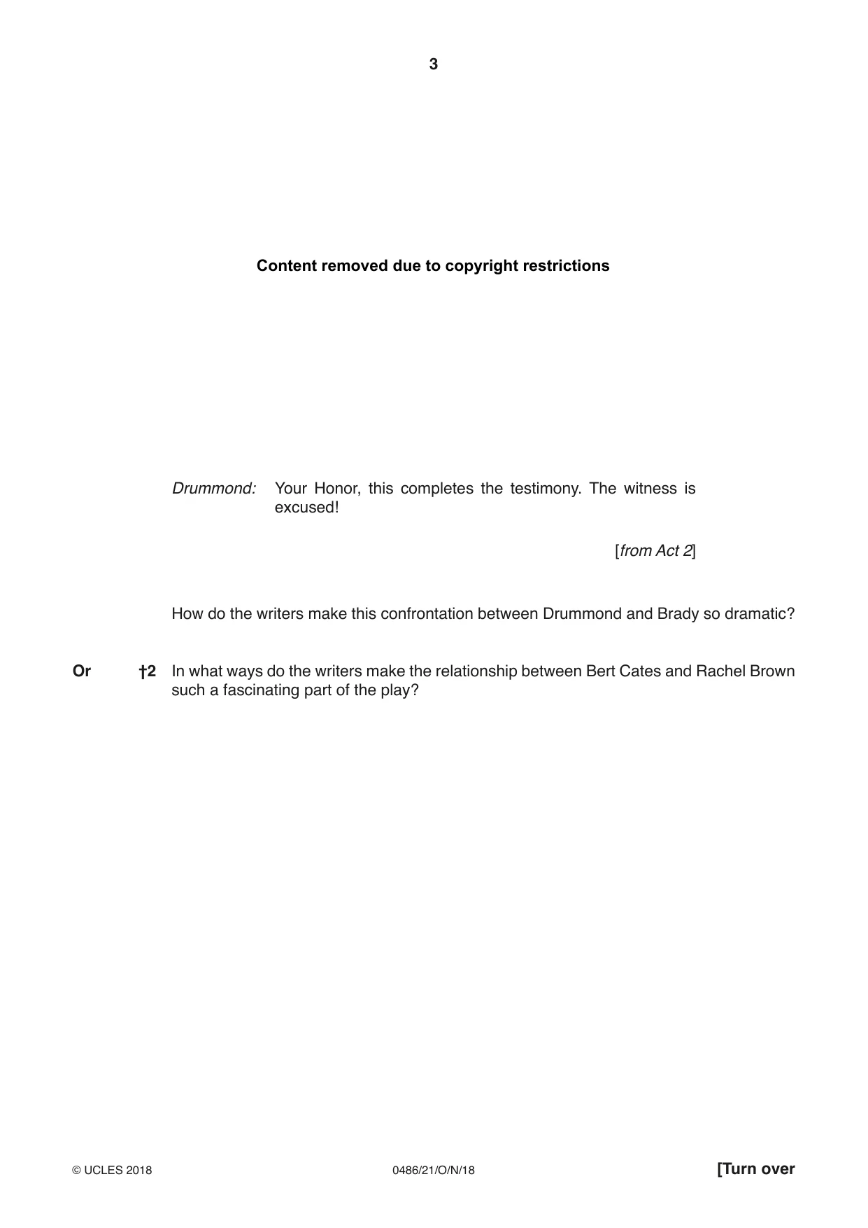 Cambridge IGCSE English - Literature 0486 2018 Oct/Nov Paper 2 · Variant 1 question paper, page 3 of 12