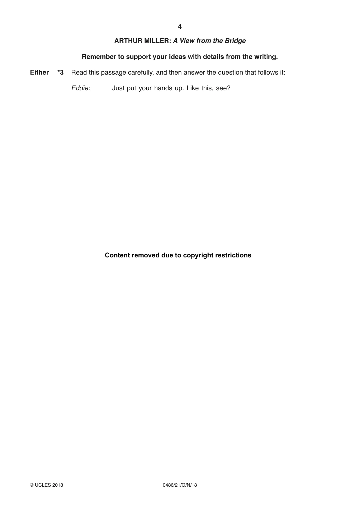 Cambridge IGCSE English - Literature 0486 2018 Oct/Nov Paper 2 · Variant 1 question paper, page 4 of 12