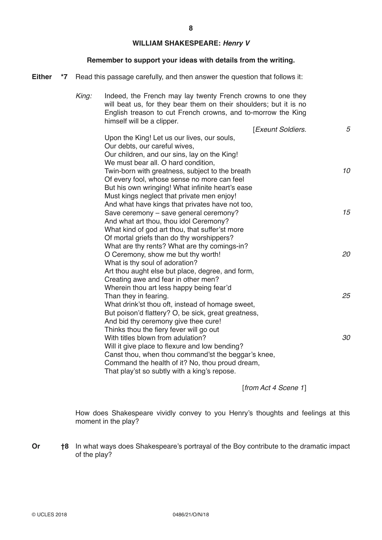 Cambridge IGCSE English - Literature 0486 2018 Oct/Nov Paper 2 · Variant 1 question paper, page 8 of 12