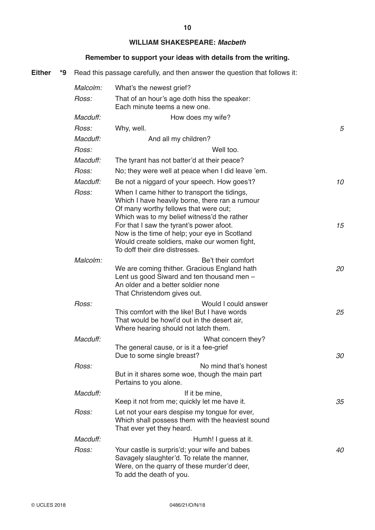 Cambridge IGCSE English - Literature 0486 2018 Oct/Nov Paper 2 · Variant 1 question paper, page 10 of 12