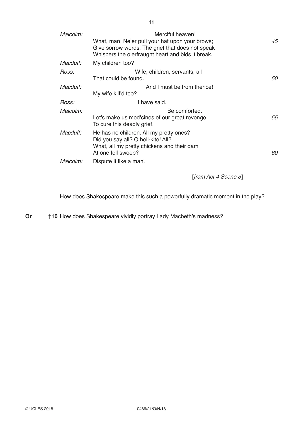 Cambridge IGCSE English - Literature 0486 2018 Oct/Nov Paper 2 · Variant 1 question paper, page 11 of 12