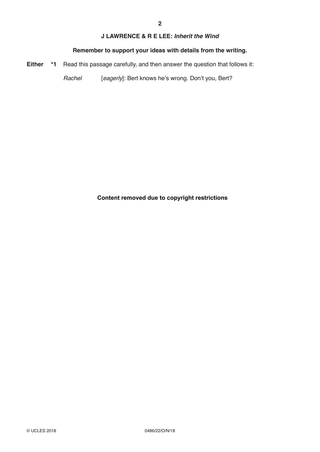 Cambridge IGCSE English - Literature 0486 2018 Oct/Nov Paper 2 · Variant 2 question paper, page 2 of 12