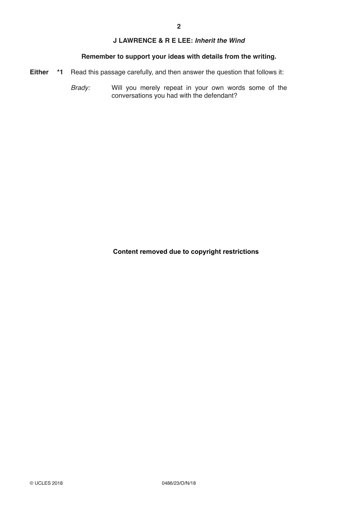 Cambridge IGCSE English - Literature 0486 2018 Oct/Nov Paper 2 · Variant 3 question paper, page 2 of 12