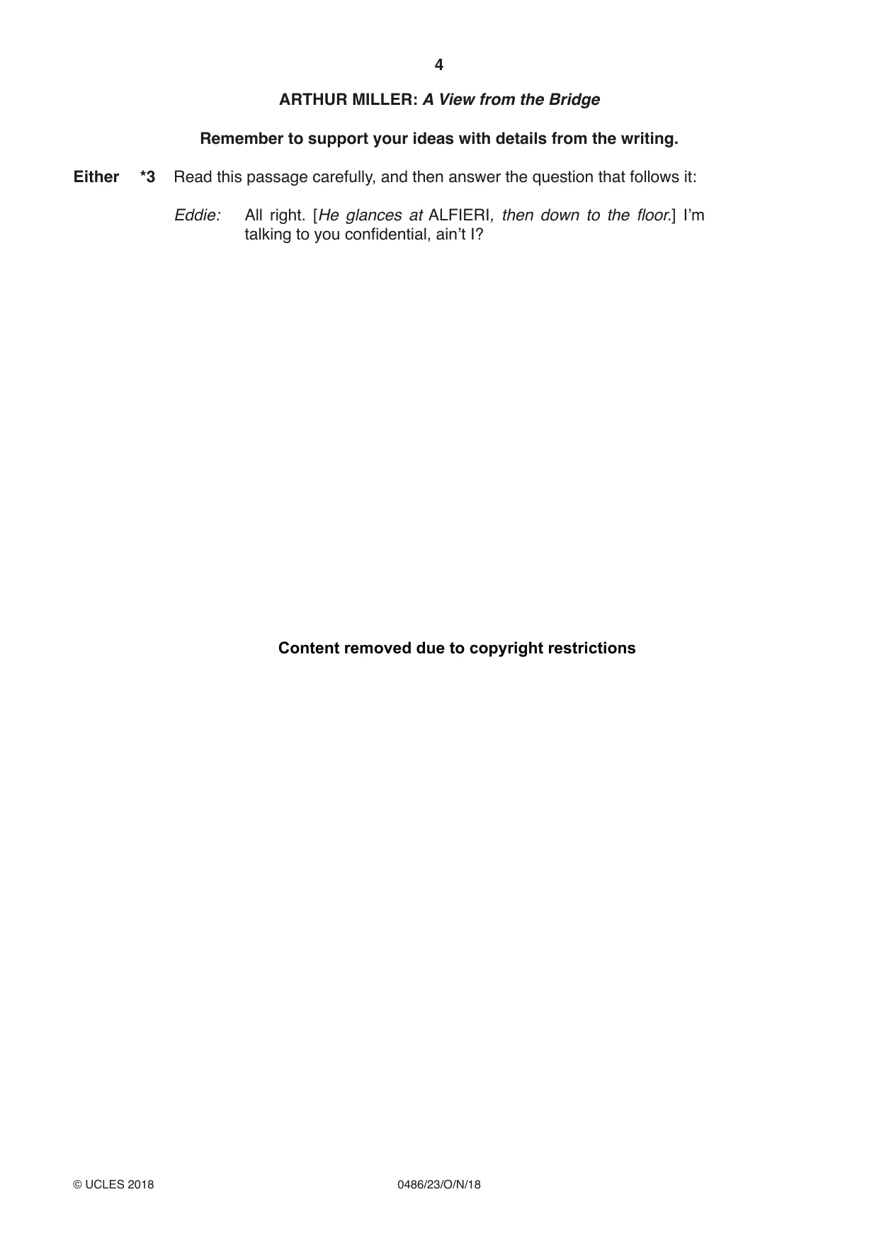 Cambridge IGCSE English - Literature 0486 2018 Oct/Nov Paper 2 · Variant 3 question paper, page 4 of 12