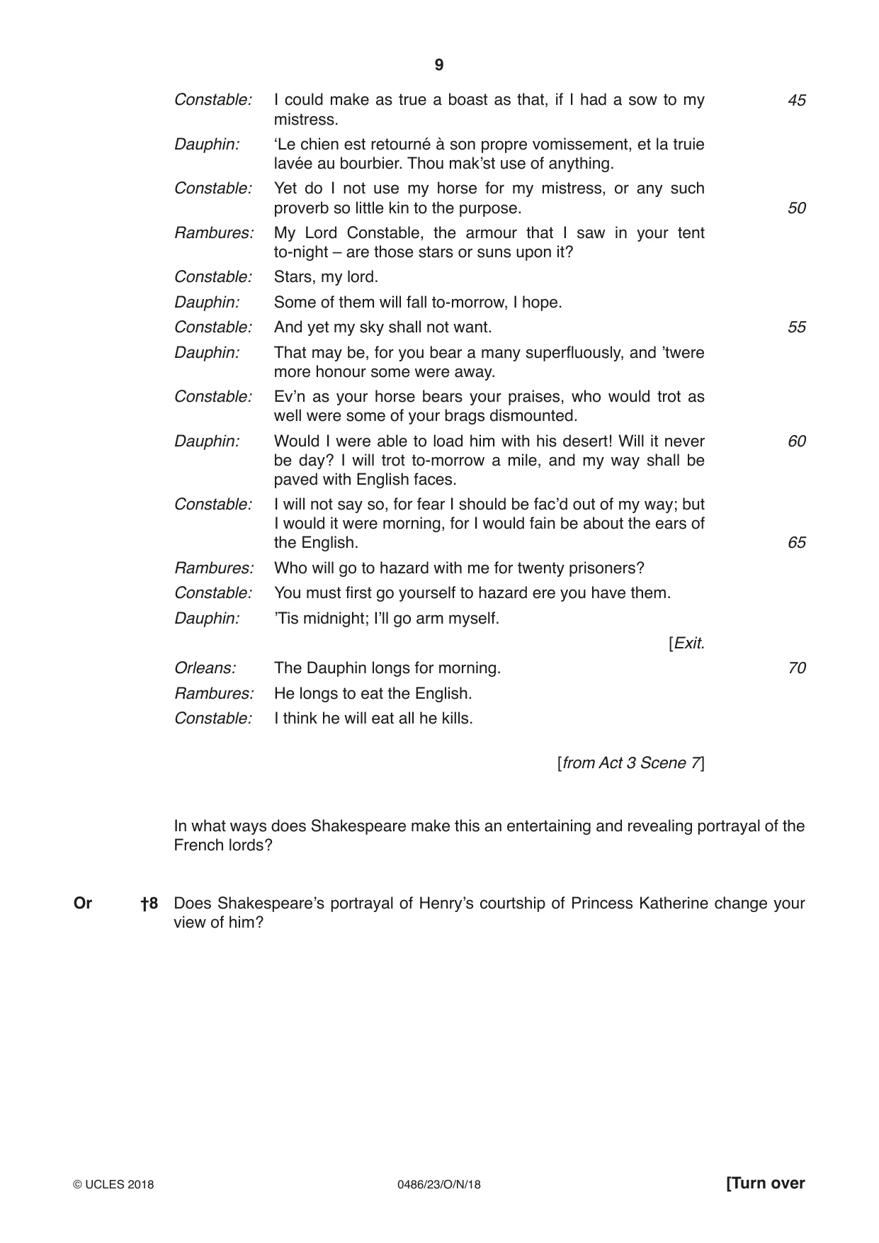 Cambridge IGCSE English - Literature 0486 2018 Oct/Nov Paper 2 · Variant 3 question paper, page 9 of 12
