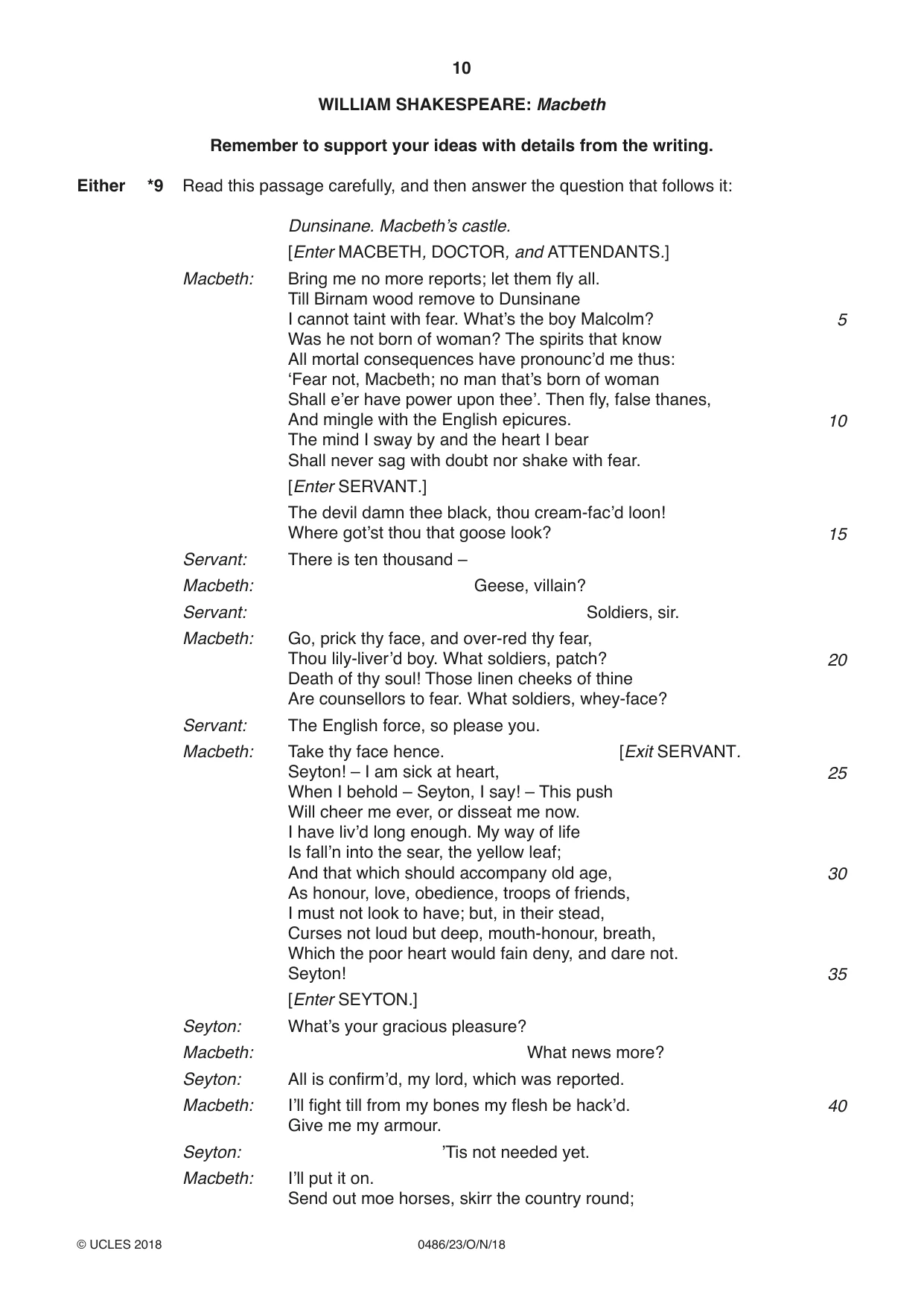 Cambridge IGCSE English - Literature 0486 2018 Oct/Nov Paper 2 · Variant 3 question paper, page 10 of 12