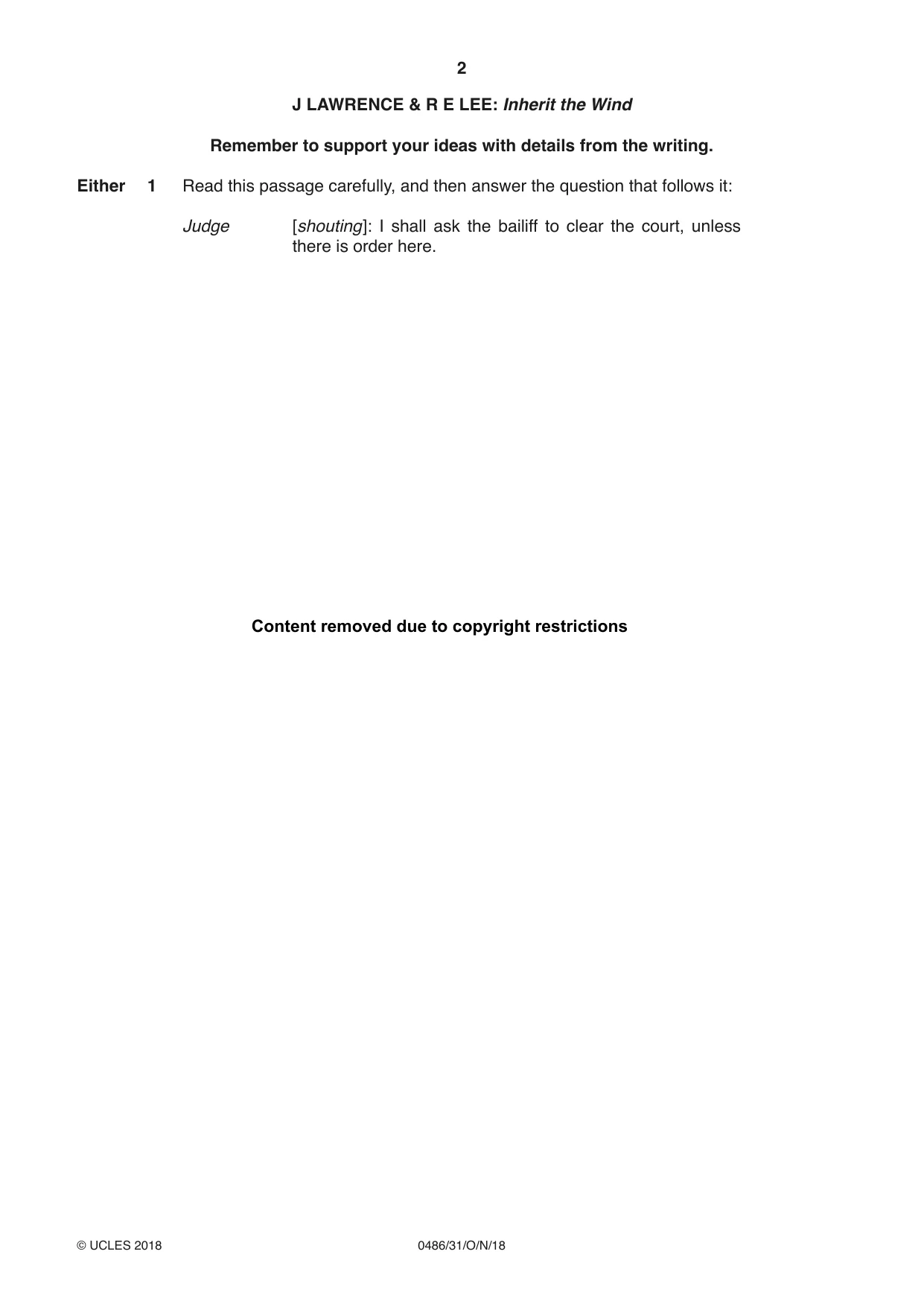 Cambridge IGCSE English - Literature 0486 2018 Oct/Nov Paper 3 · Variant 1 question paper, page 2 of 12