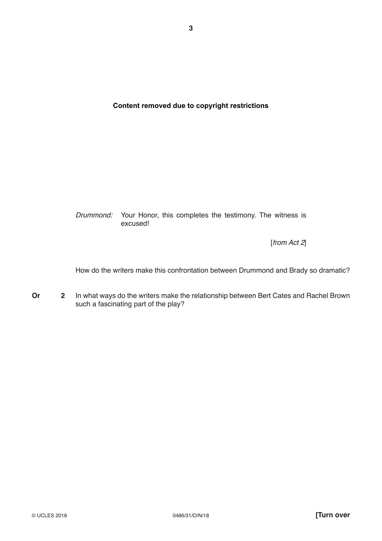 Cambridge IGCSE English - Literature 0486 2018 Oct/Nov Paper 3 · Variant 1 question paper, page 3 of 12