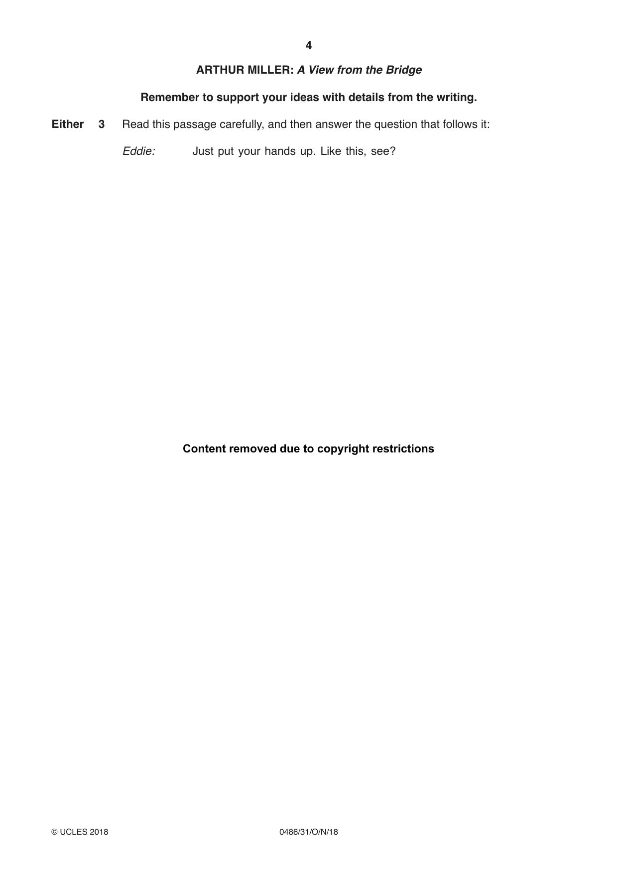 Cambridge IGCSE English - Literature 0486 2018 Oct/Nov Paper 3 · Variant 1 question paper, page 4 of 12