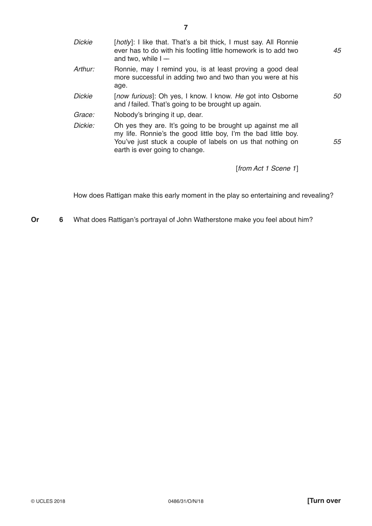 Cambridge IGCSE English - Literature 0486 2018 Oct/Nov Paper 3 · Variant 1 question paper, page 7 of 12