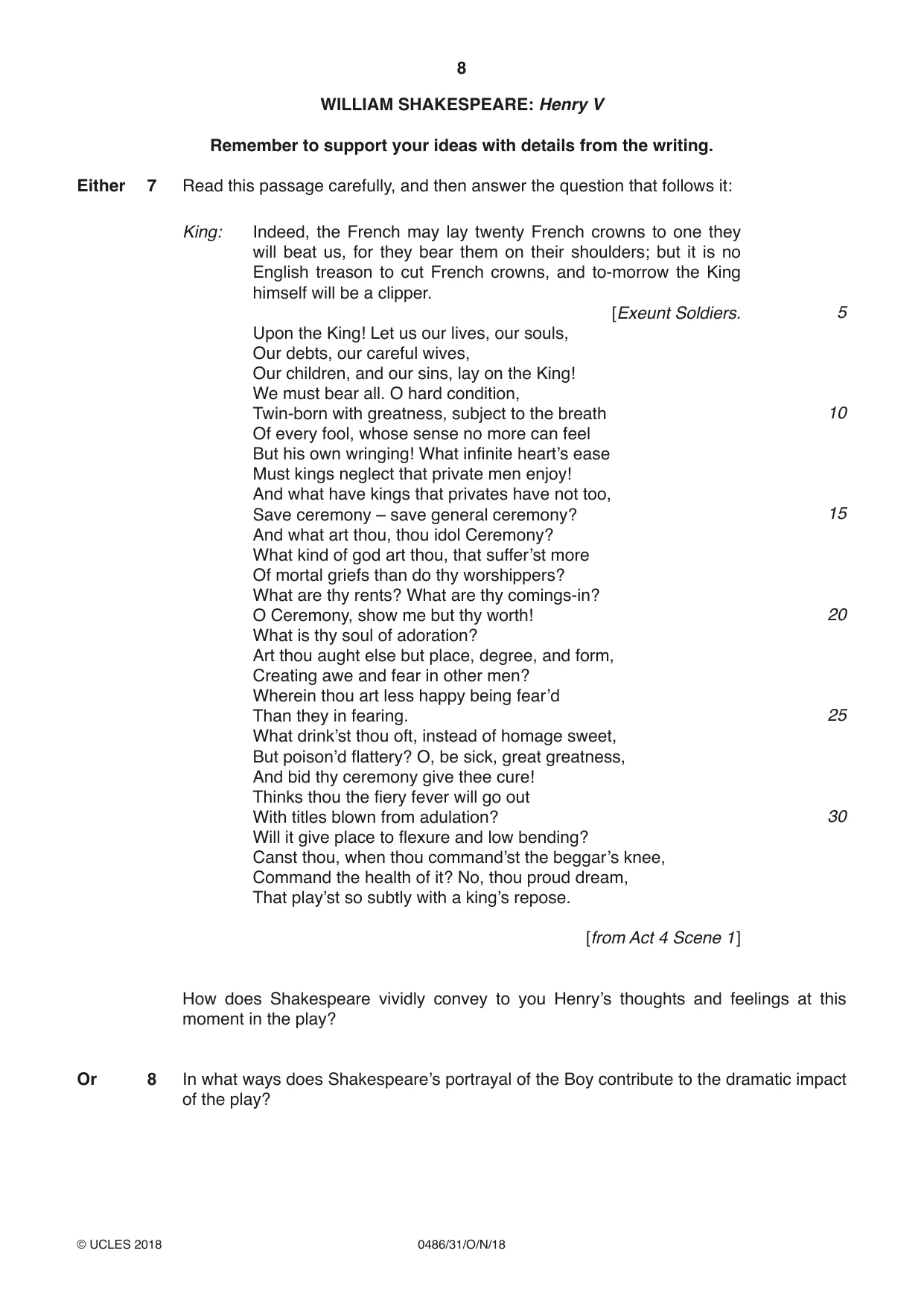 Cambridge IGCSE English - Literature 0486 2018 Oct/Nov Paper 3 · Variant 1 question paper, page 8 of 12