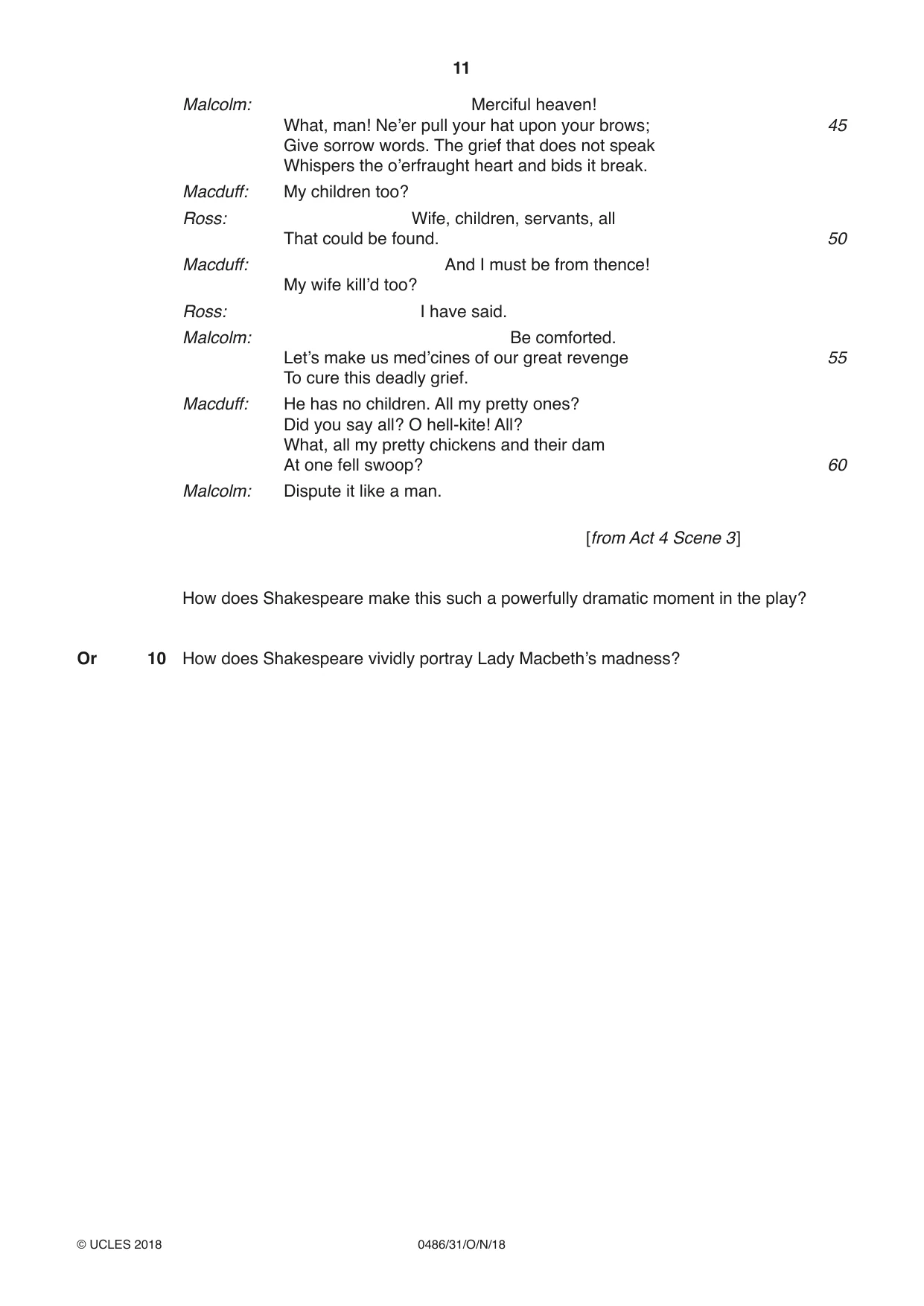Cambridge IGCSE English - Literature 0486 2018 Oct/Nov Paper 3 · Variant 1 question paper, page 11 of 12