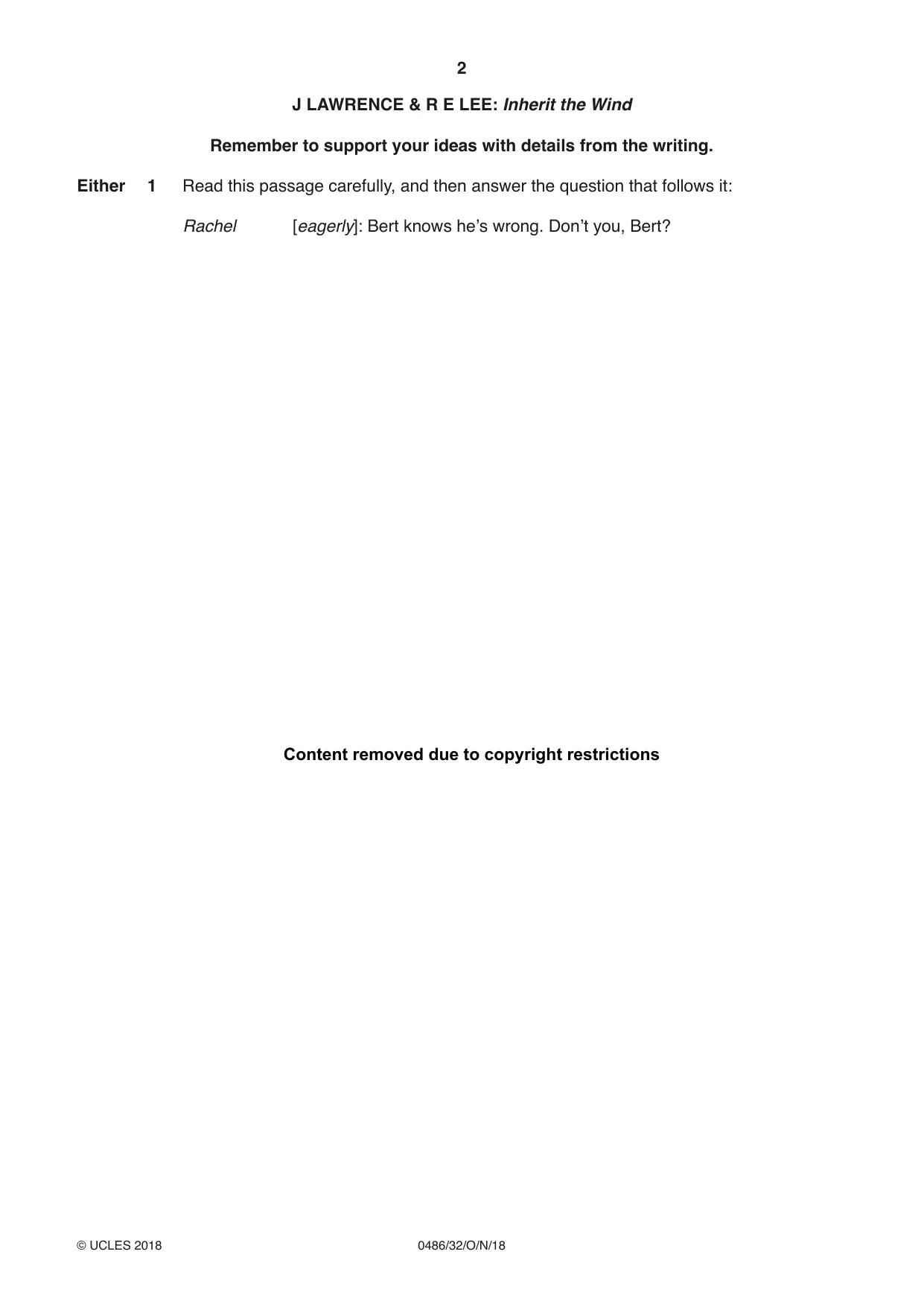 Cambridge IGCSE English - Literature 0486 2018 Oct/Nov Paper 3 · Variant 2 question paper, page 2 of 12
