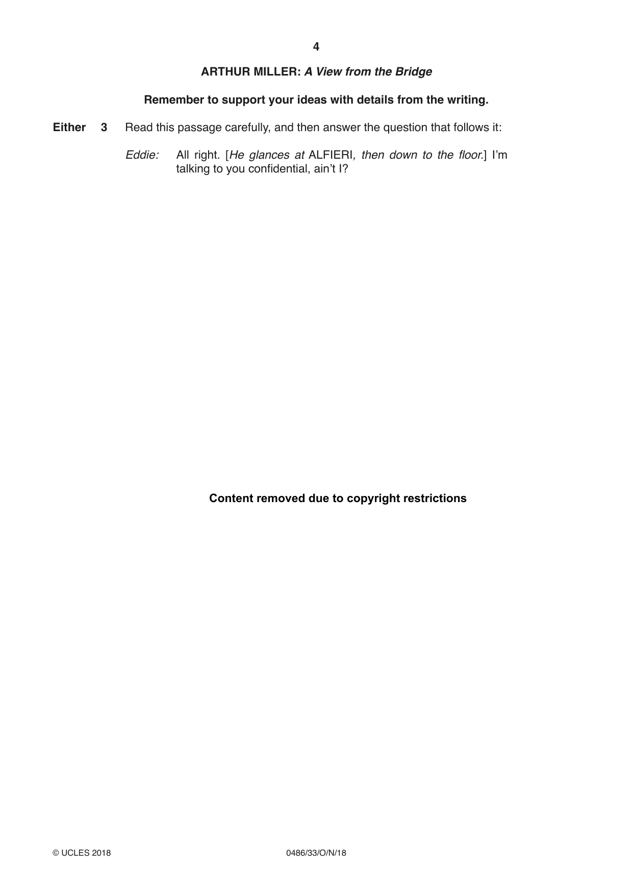 Cambridge IGCSE English - Literature 0486 2018 Oct/Nov Paper 3 · Variant 3 question paper, page 4 of 12