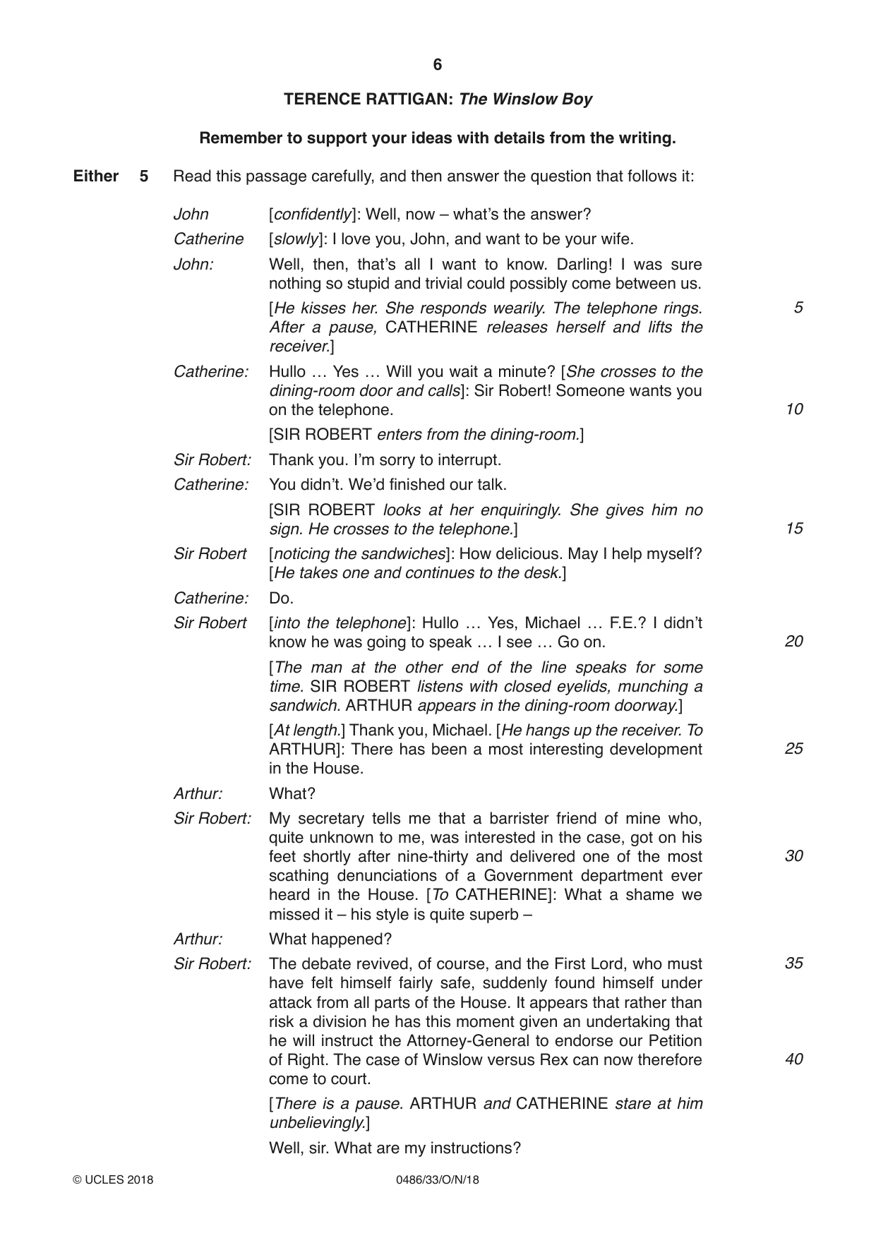 Cambridge IGCSE English - Literature 0486 2018 Oct/Nov Paper 3 · Variant 3 question paper, page 6 of 12