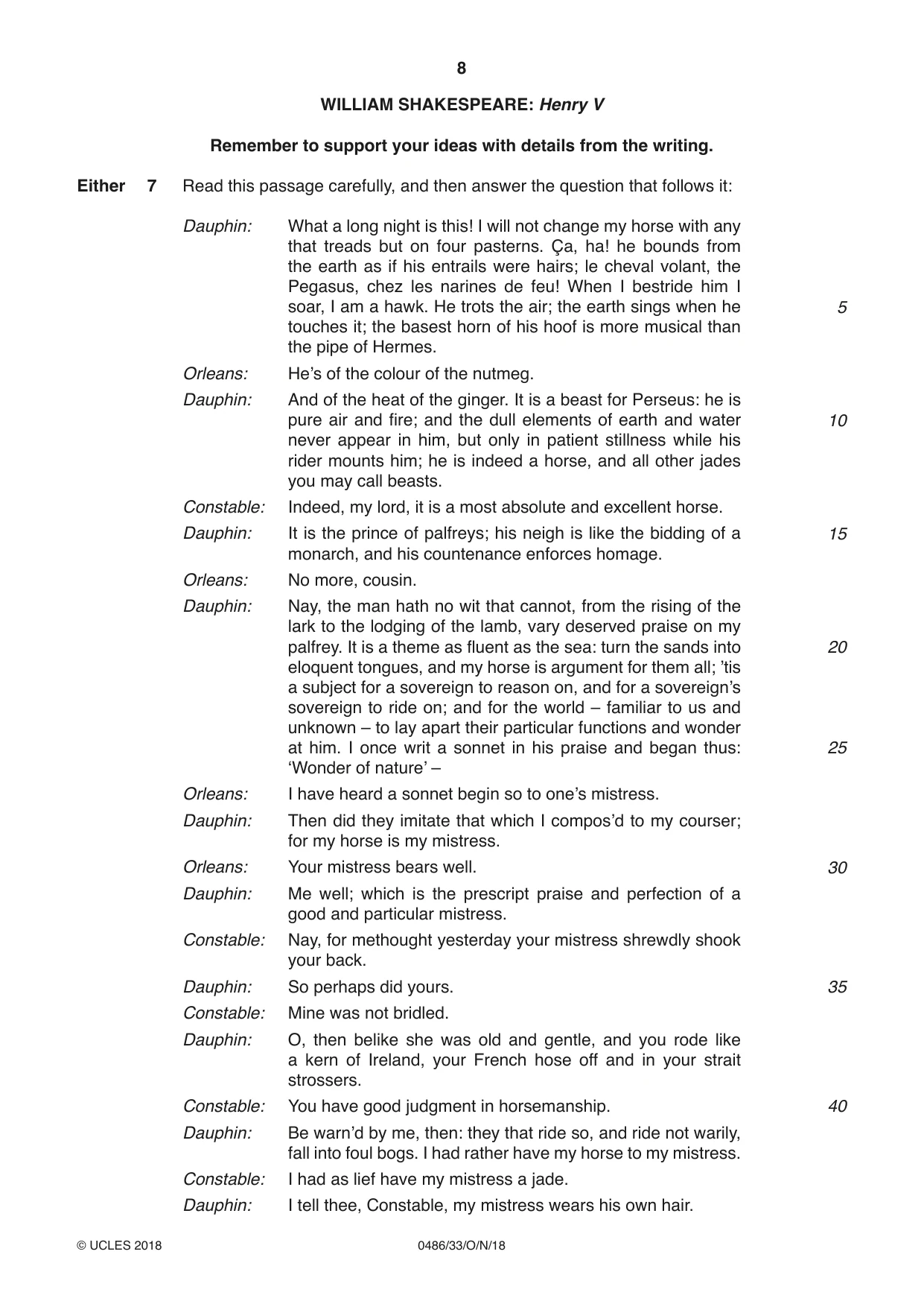 Cambridge IGCSE English - Literature 0486 2018 Oct/Nov Paper 3 · Variant 3 question paper, page 8 of 12
