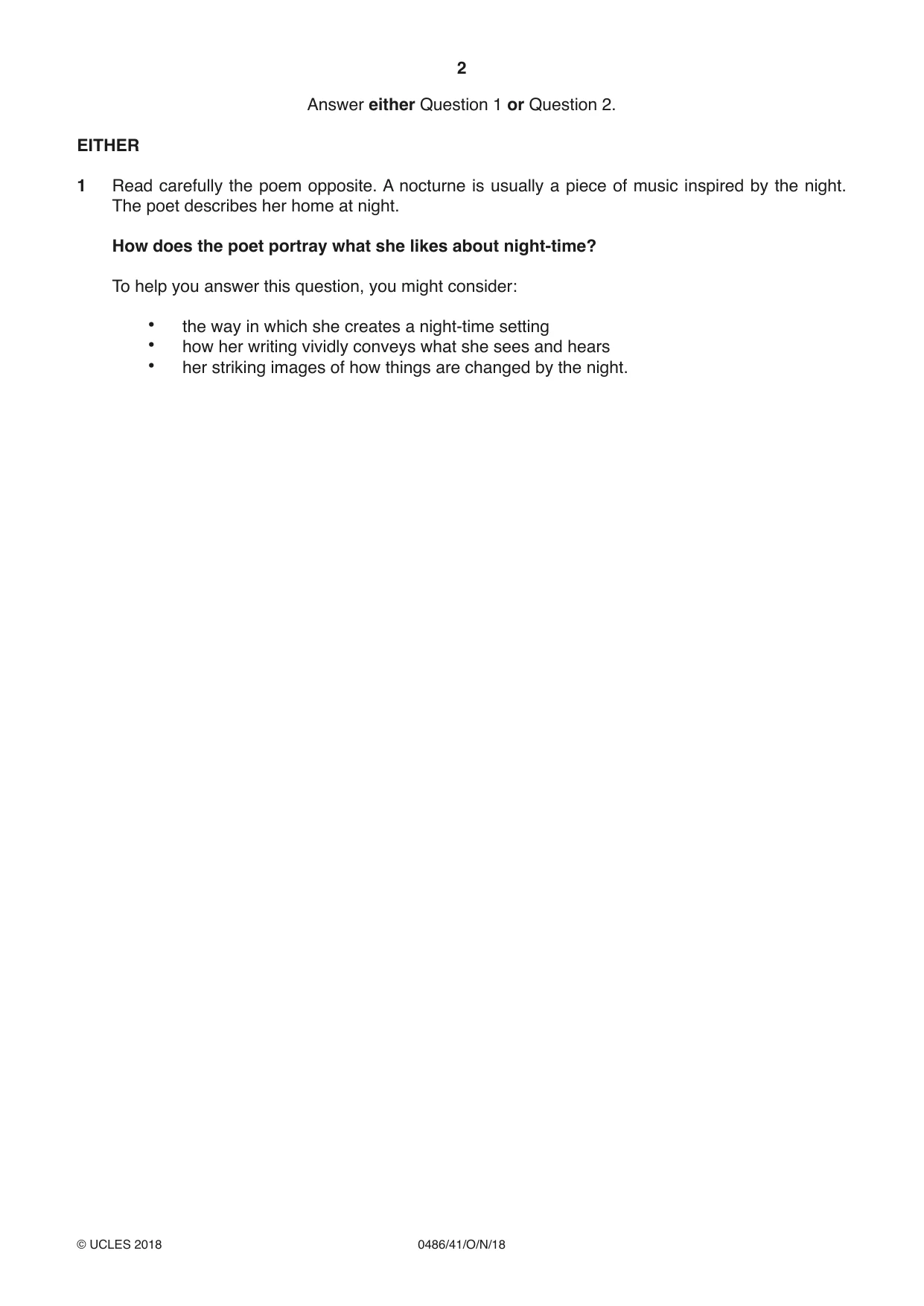 Cambridge IGCSE English - Literature 0486 2018 Oct/Nov Paper 4 · Variant 1 question paper, page 2 of 8