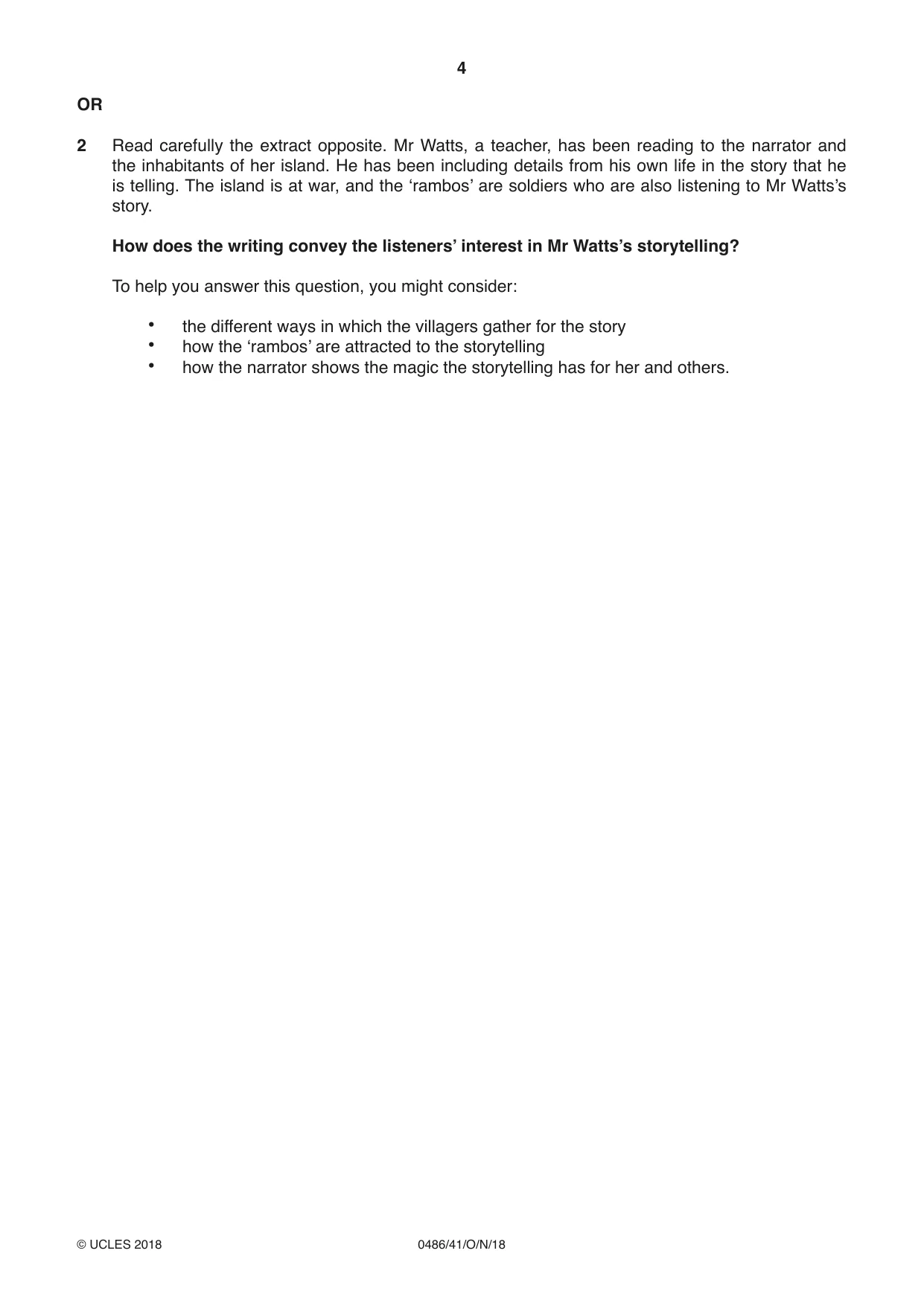 Cambridge IGCSE English - Literature 0486 2018 Oct/Nov Paper 4 · Variant 1 question paper, page 4 of 8