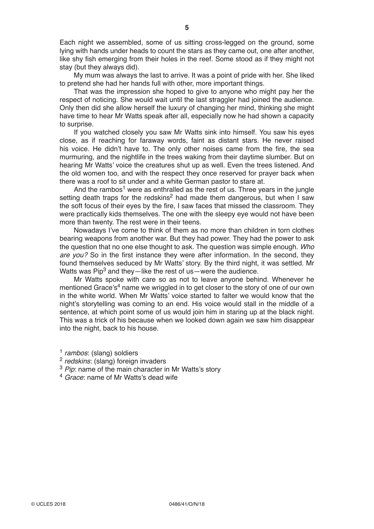 Cambridge IGCSE English - Literature 0486 2018 Oct/Nov Paper 4 · Variant 1 question paper, page 5 of 8