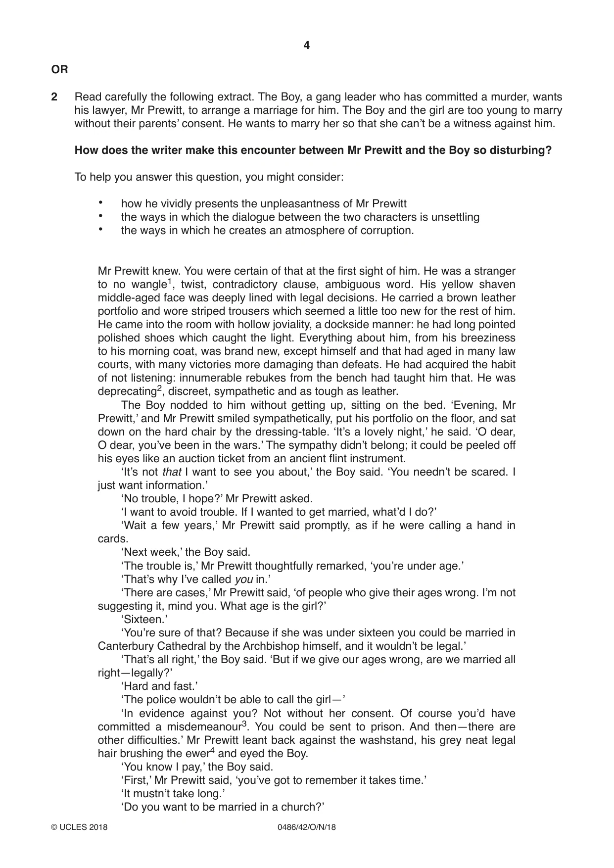 Cambridge IGCSE English - Literature 0486 2018 Oct/Nov Paper 4 · Variant 2 question paper, page 4 of 8
