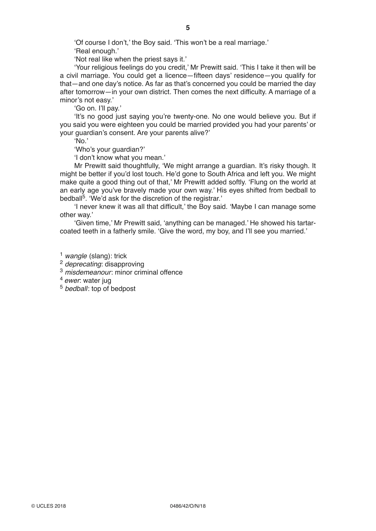 Cambridge IGCSE English - Literature 0486 2018 Oct/Nov Paper 4 · Variant 2 question paper, page 5 of 8