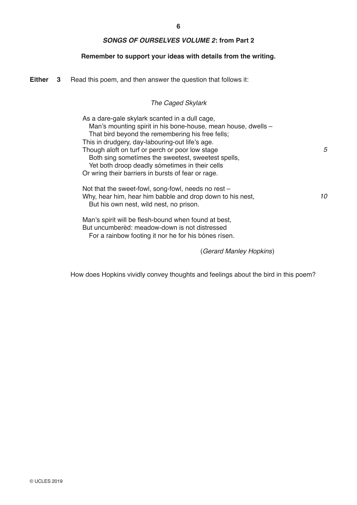 Cambridge IGCSE English - Literature 0486 2019 Feb/March Paper 1 · Variant 2 question paper, page 6 of 28