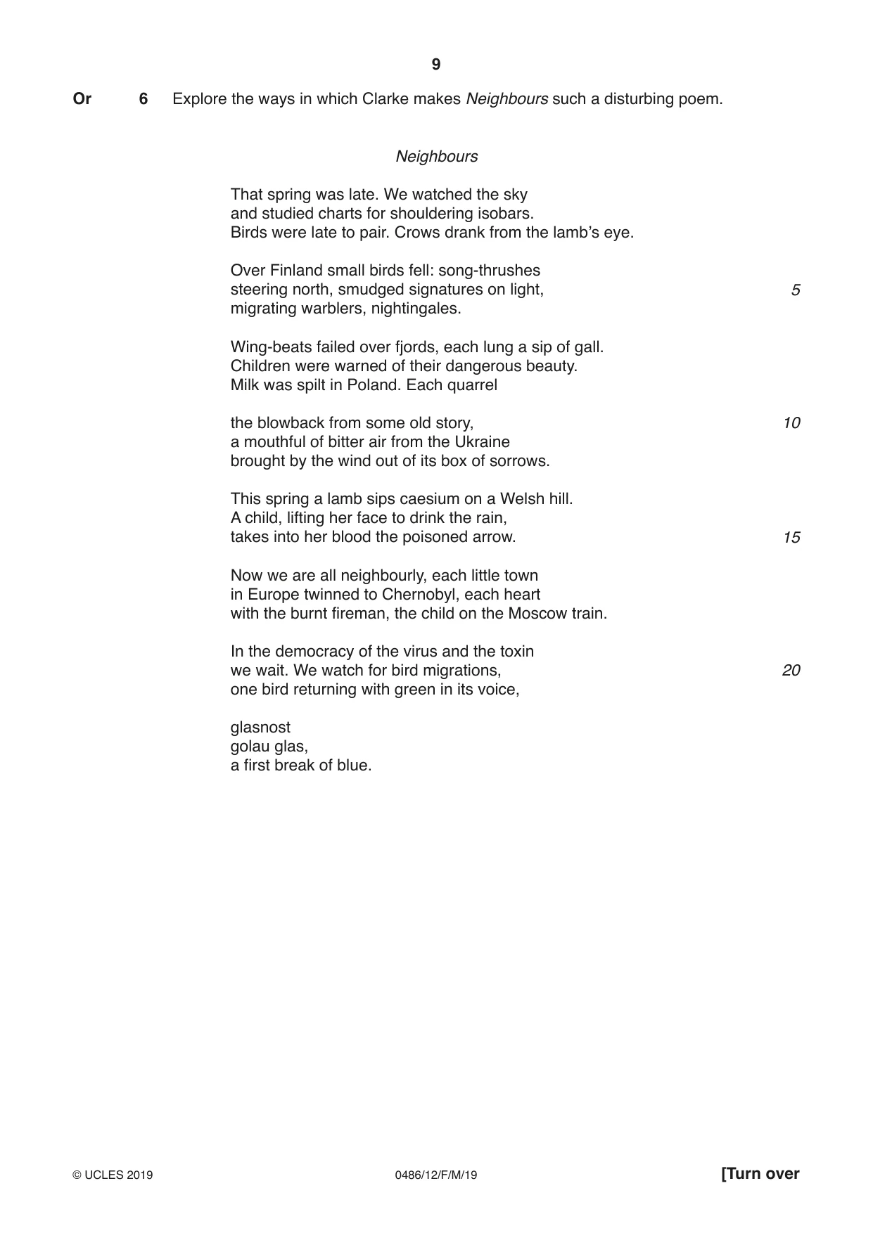 Cambridge IGCSE English - Literature 0486 2019 Feb/March Paper 1 · Variant 2 question paper, page 9 of 28