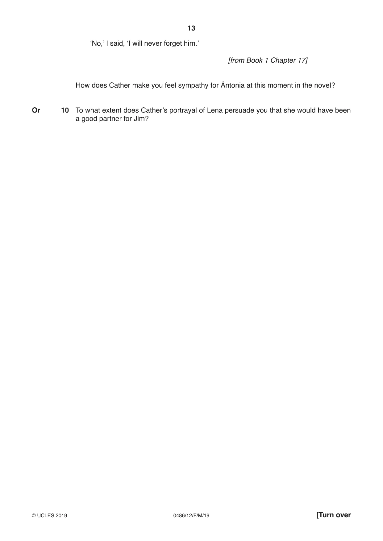 Cambridge IGCSE English - Literature 0486 2019 Feb/March Paper 1 · Variant 2 question paper, page 13 of 28