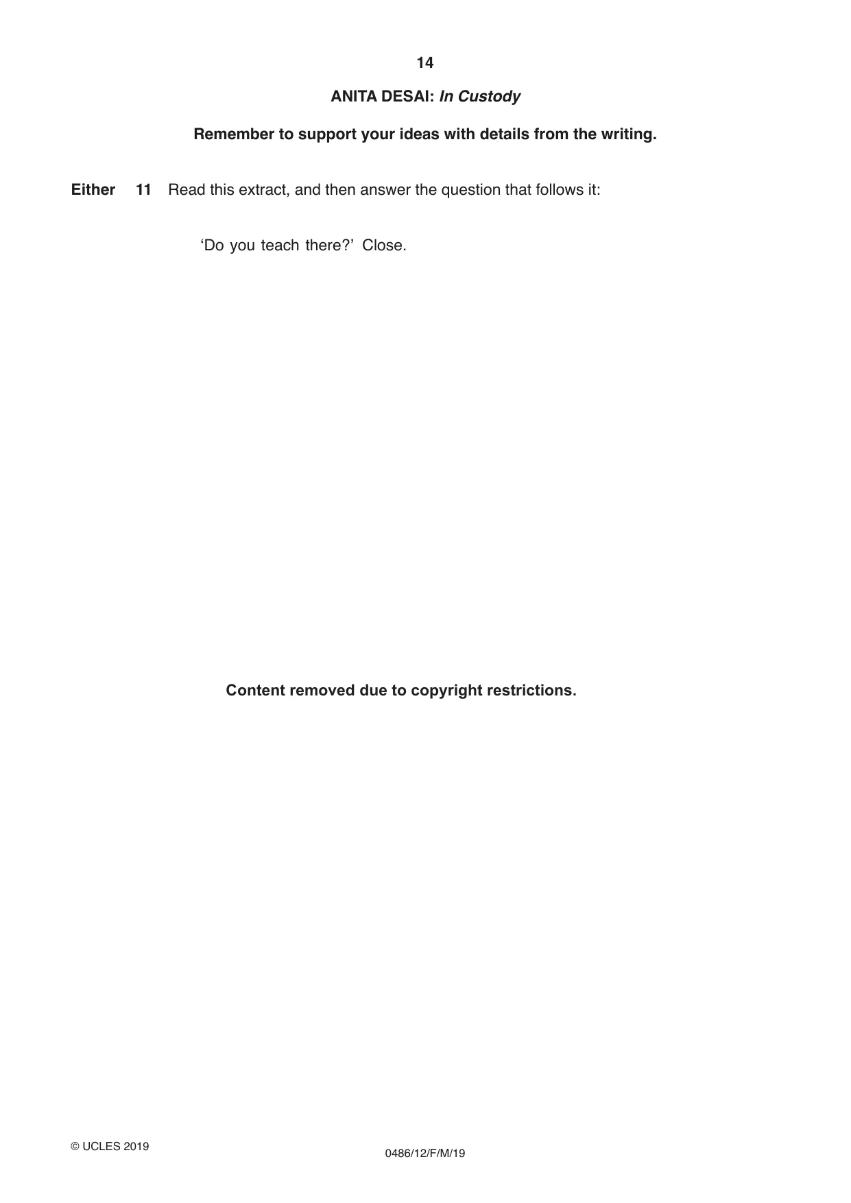 Cambridge IGCSE English - Literature 0486 2019 Feb/March Paper 1 · Variant 2 question paper, page 14 of 28