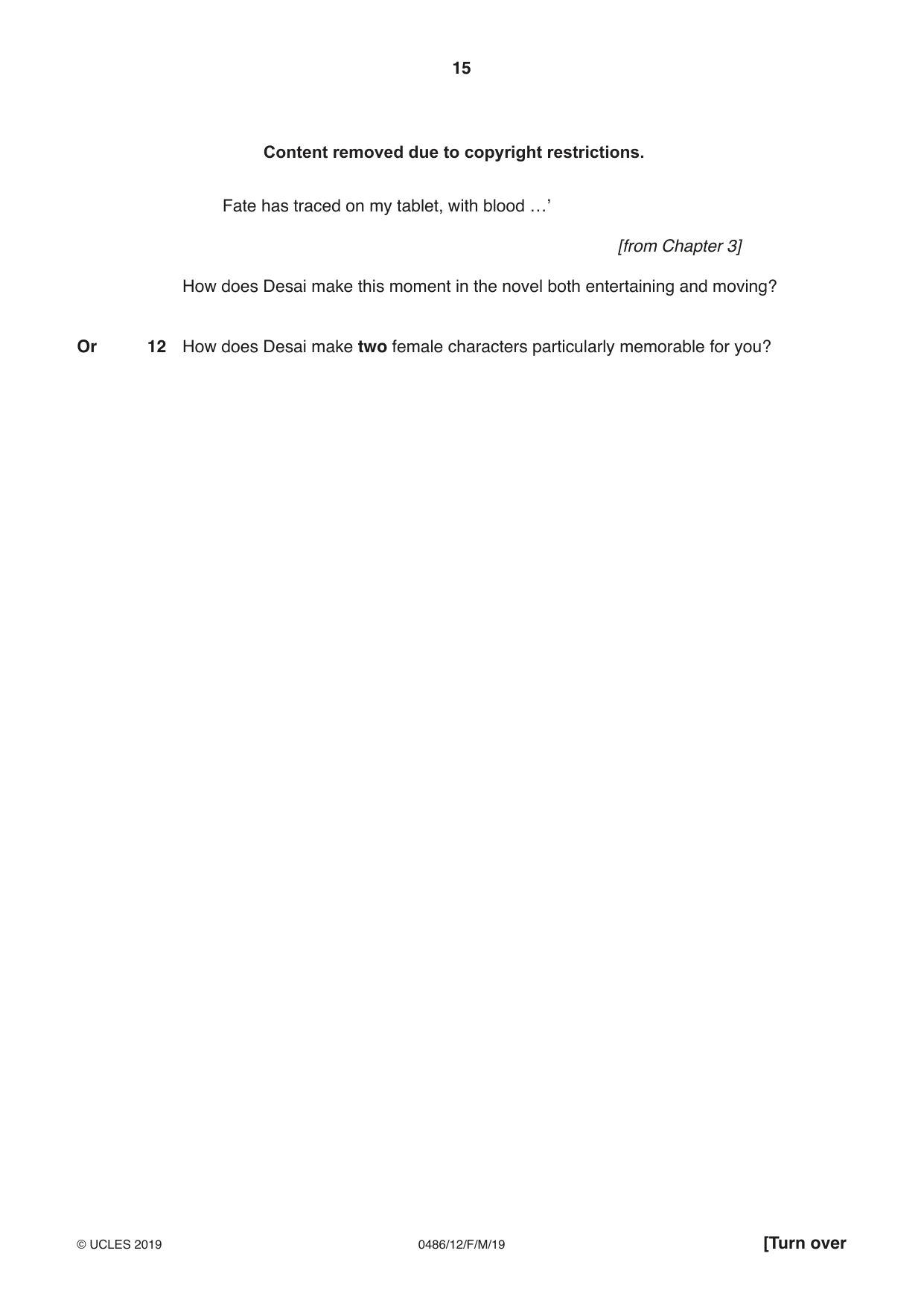 Cambridge IGCSE English - Literature 0486 2019 Feb/March Paper 1 · Variant 2 question paper, page 15 of 28